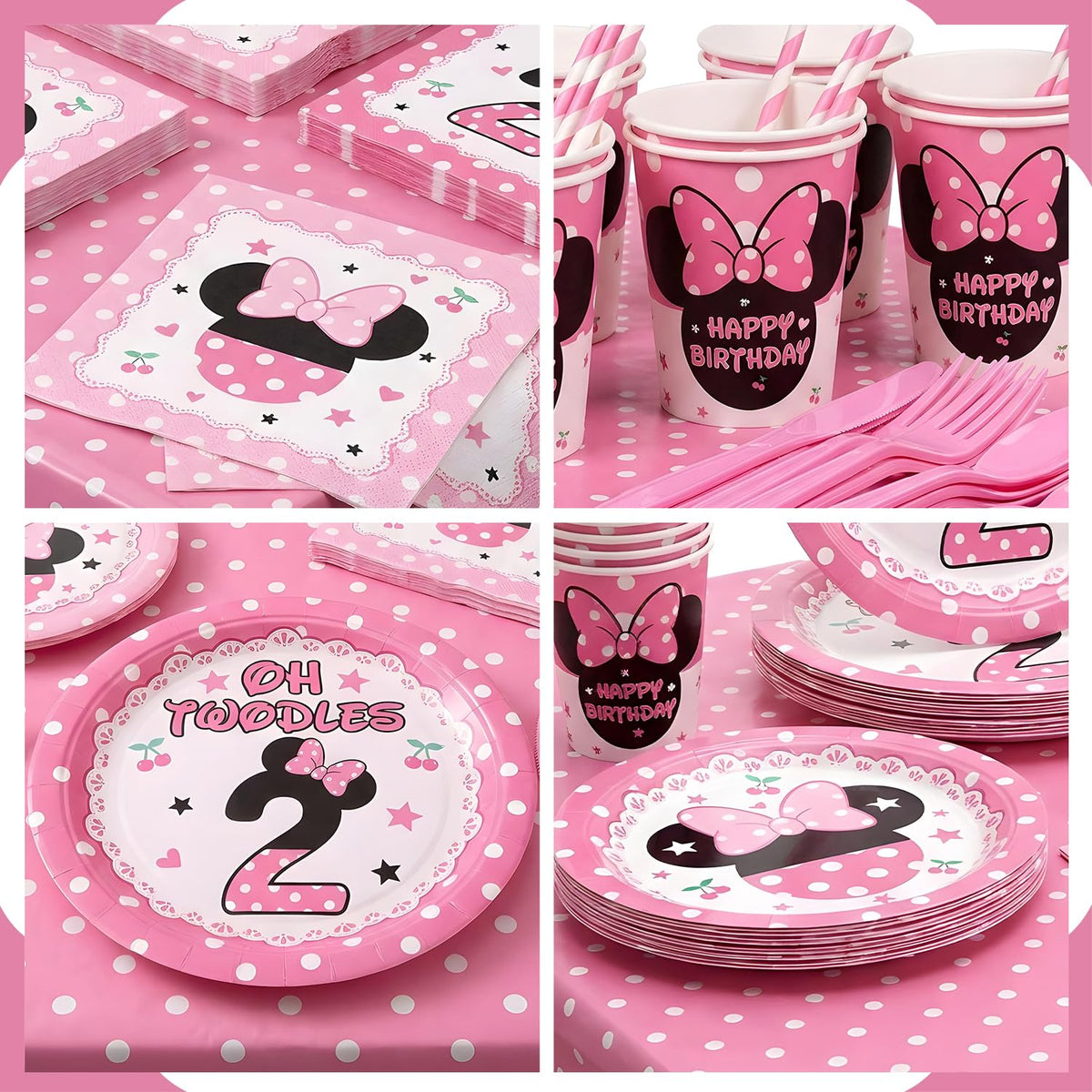 247 Pcs Oh Twodles Birthday Party Supplies Girl Happy 2nd - XSOOH Official Imagery - 8