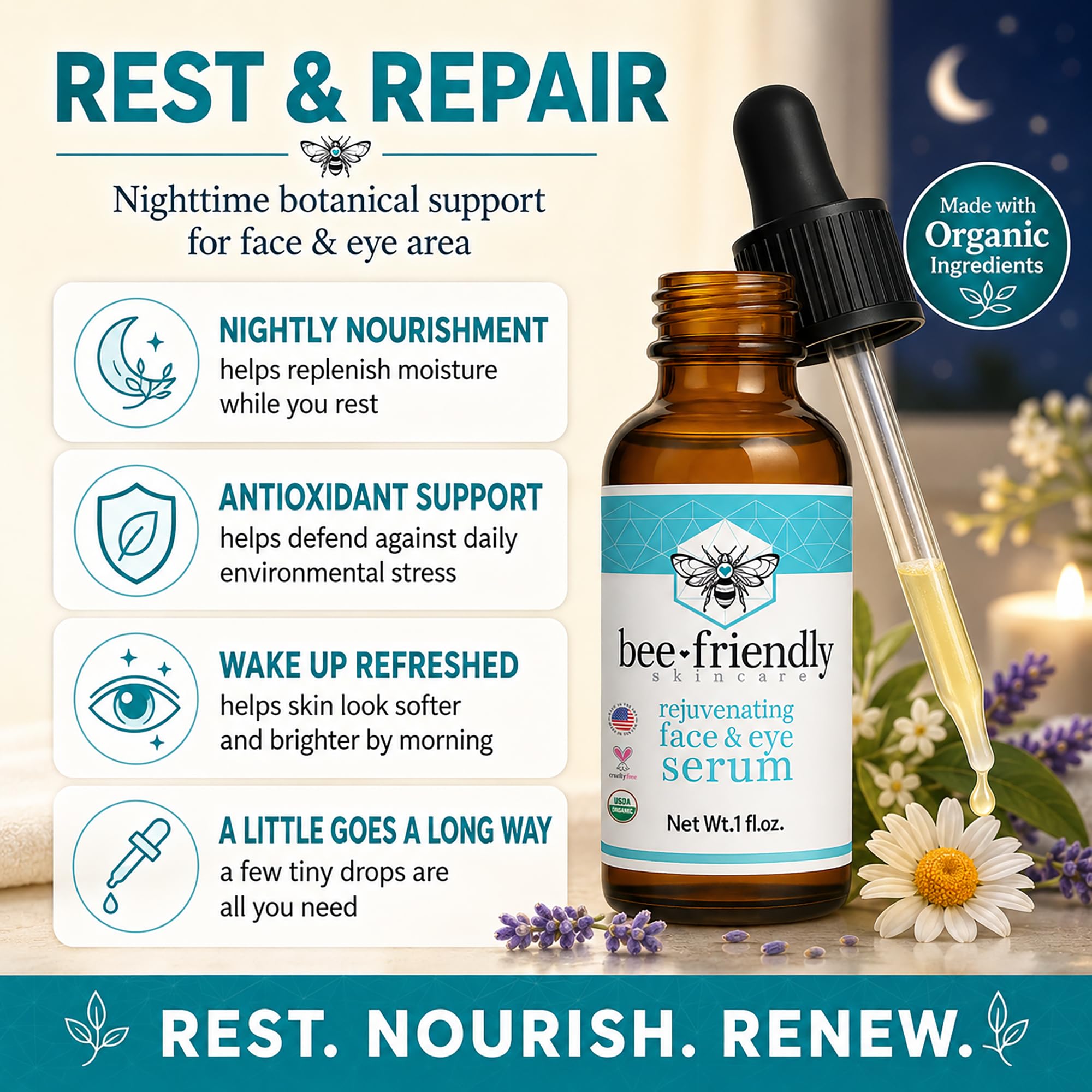 BeeFriendly® Organic Face & Eye Serum, Deep Hydration, Nourishes - BeeFriendly Official Product View 5