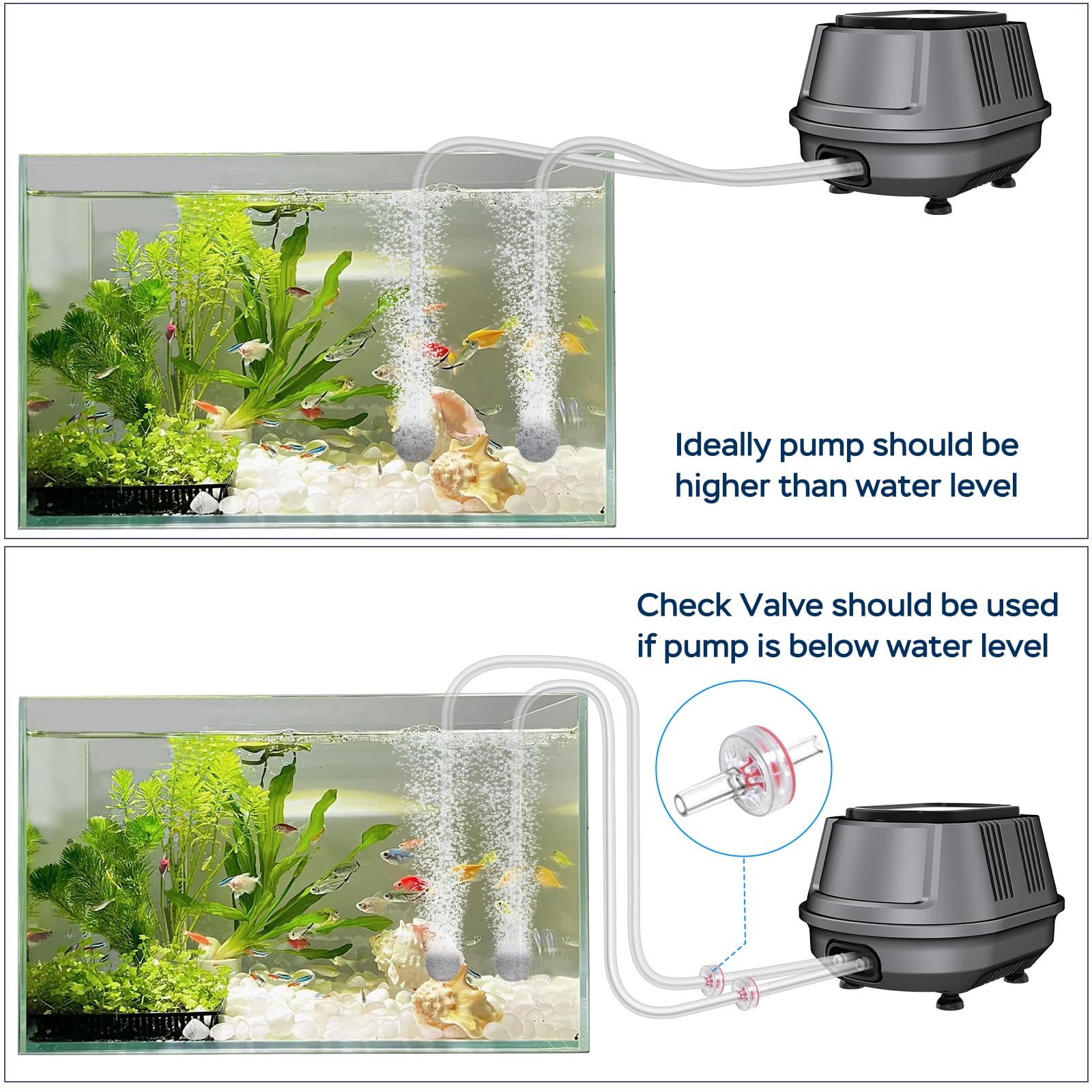 AquaMiracle Aquarium Air Pump 3W/6W/10W, Super Quiet Powerful Fis - AquaMiracle Official Product View 5