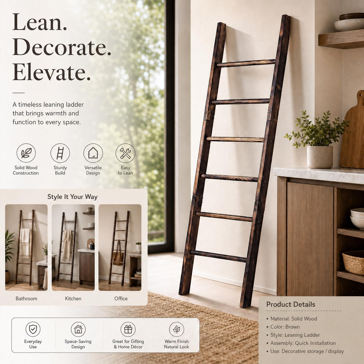 Carbonized Farmhouse Blanket Ladder 6 Tier Rustic Wooden - ZSYWODFO Official Imagery - 5
