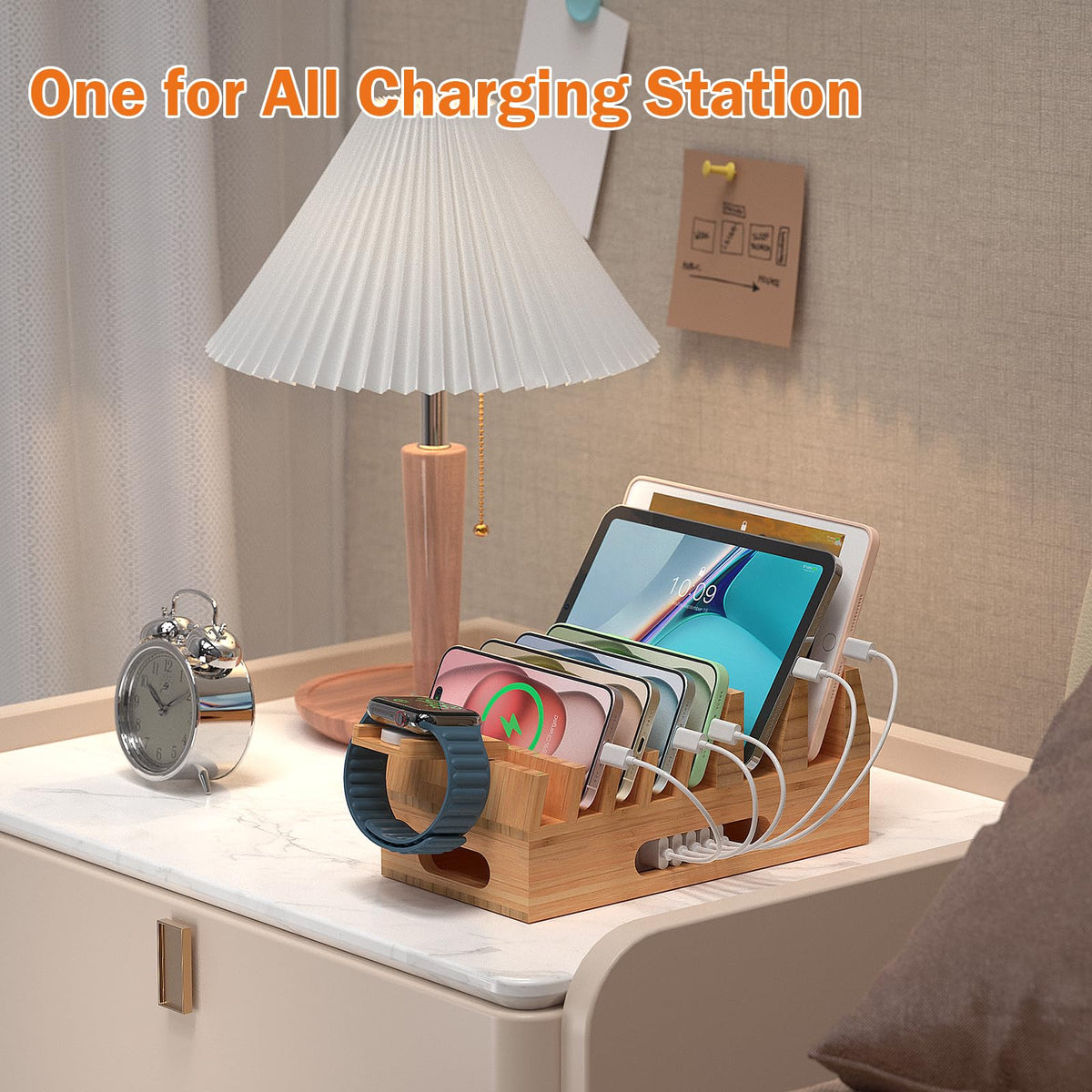 Bamboo Charging Station with 5 Port USB Charger 5 Cables - Pezin & Hulin Official Imagery - 7