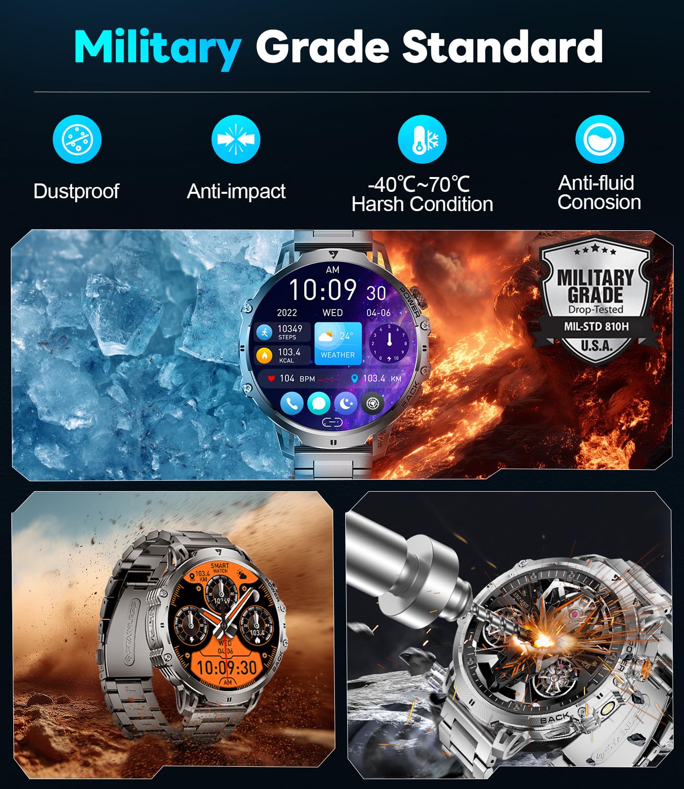 LIGE Military Smart Watches for Men ,1000mAh/1.85" HD Large Screen Sma - View 5