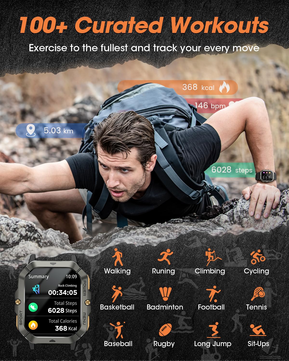 DEKELIFE Military Smart Watches for Men  , 2.02'' Fitness Smart Watch - View 3