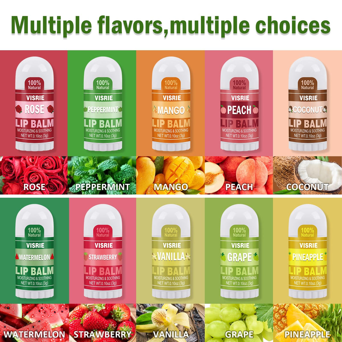 120 Pack Mini Lip Balm Bulk 10 Assorted Flavors 0 1oz - VISRIE Official Imagery - 3