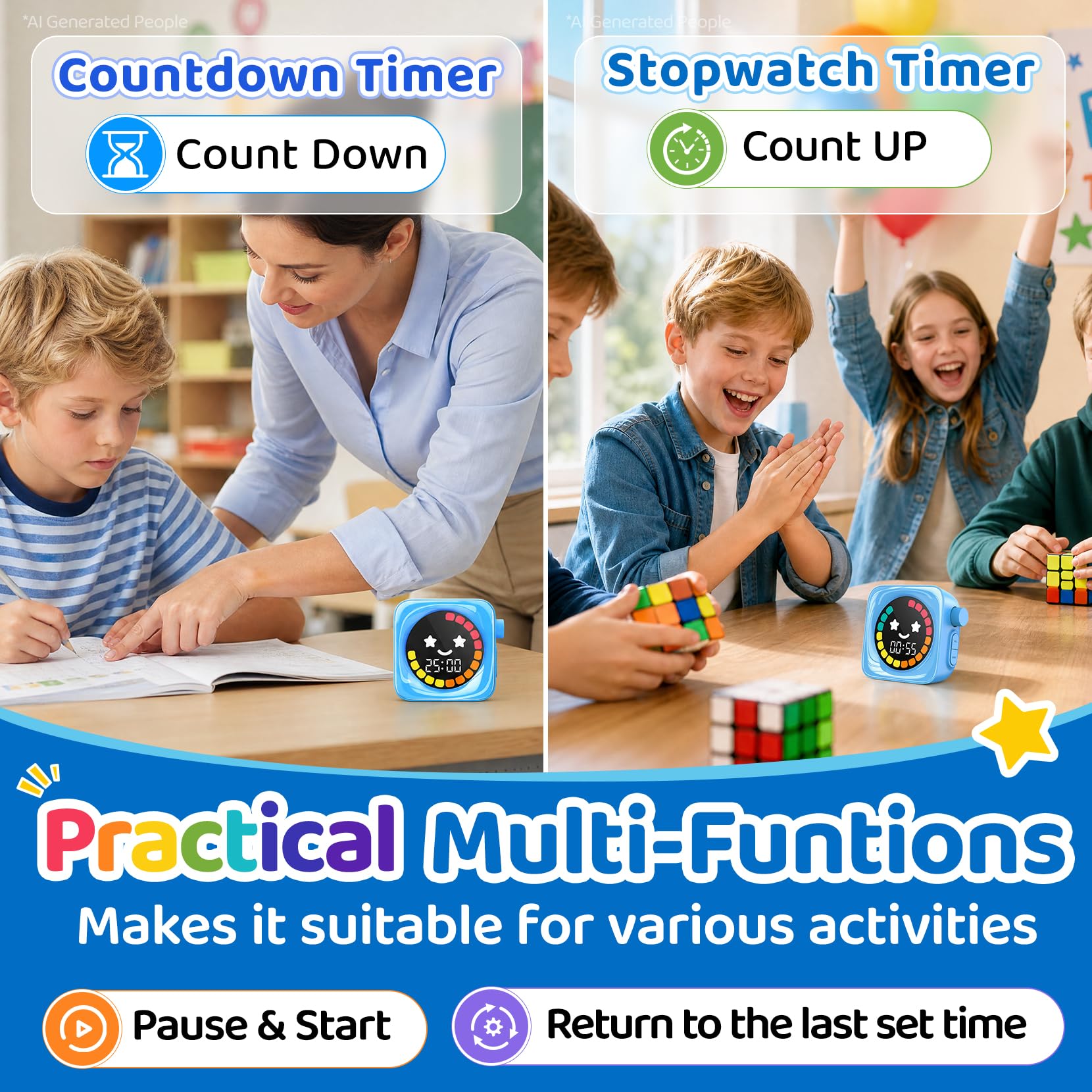 HAUKINIX Visual Timer for Kids ADHD, 99-Mins Digital Countdown/Stopwat - View 6