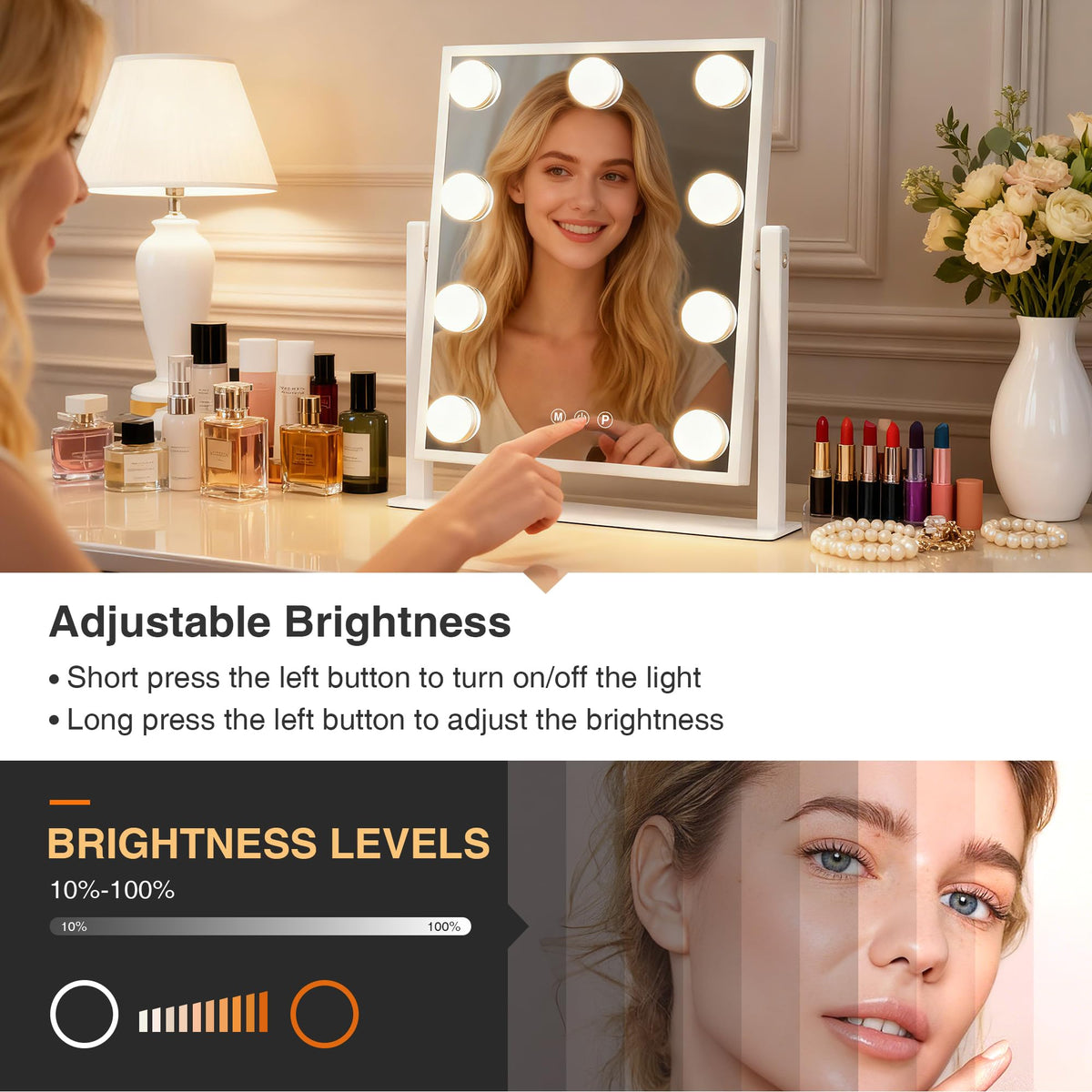 Makeup mirror with lights Hollywood Vanity Mirror with 9 LED - MEKKLEON Official Imagery - 5