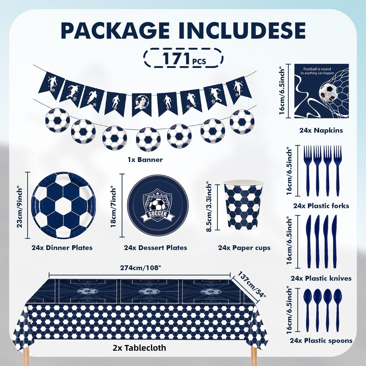 Soccer Plates and Napkins 171 Count Disposable Soccer Party - TechTrek Automotive Official Imagery - 4