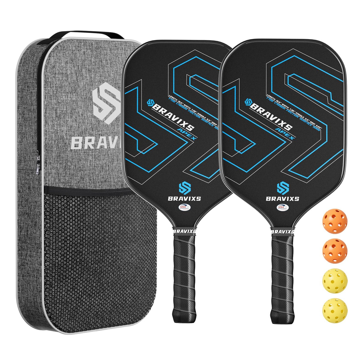 Pickleball Paddles Set of 2 USAPA Approved T700 Raw Carbon - Bravixs Official Imagery - 2