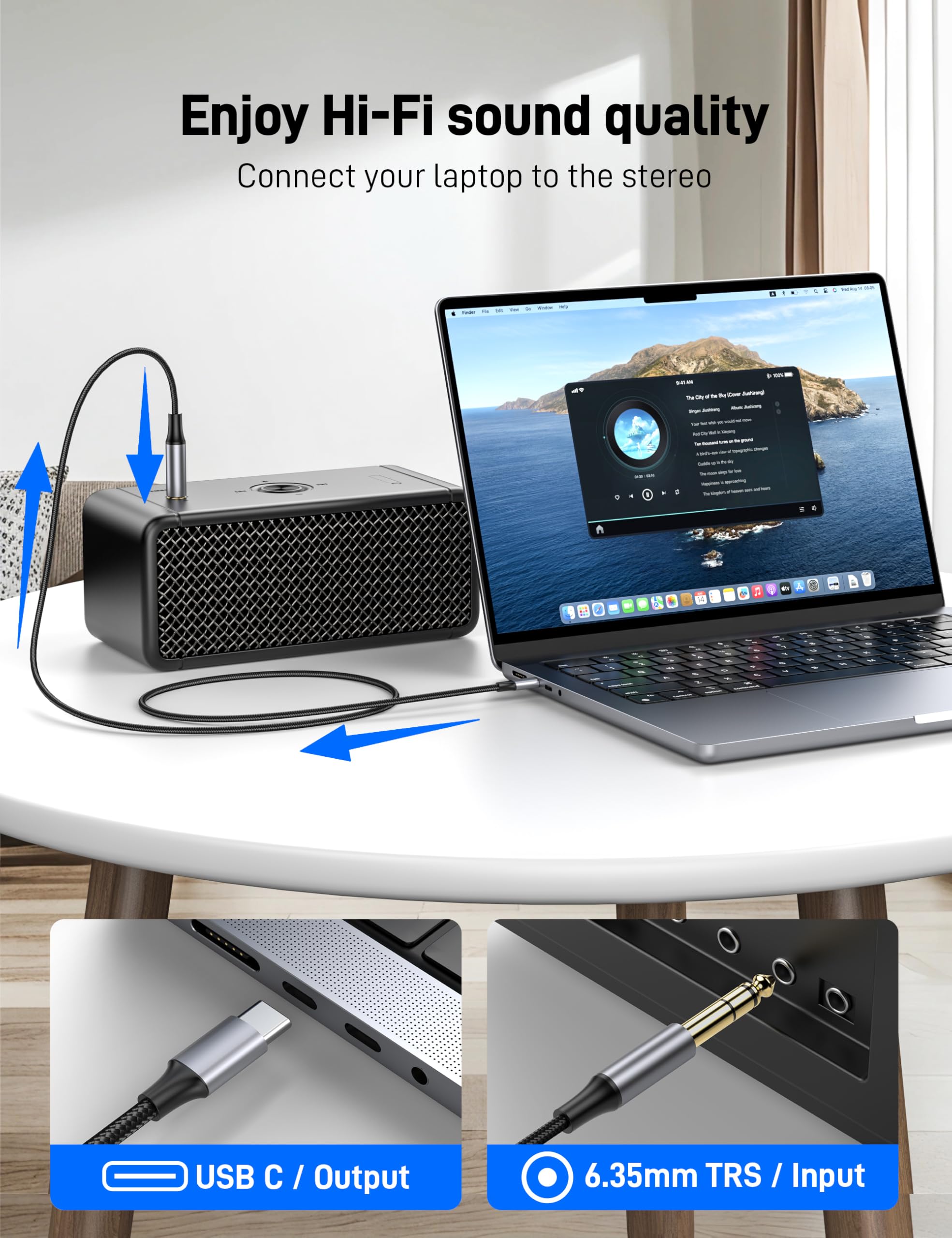 KAYQINHO USB C to 1/4" TRS Audio Stereo Cable 9.9FT, Type C to 1/ by KAYQINHO - Angle View 5