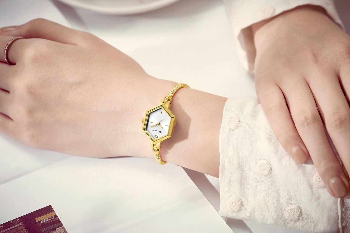 Rose Gold Petite Bracelet Watch for Women Diamond Dress - Diaofendi Official Imagery - 6