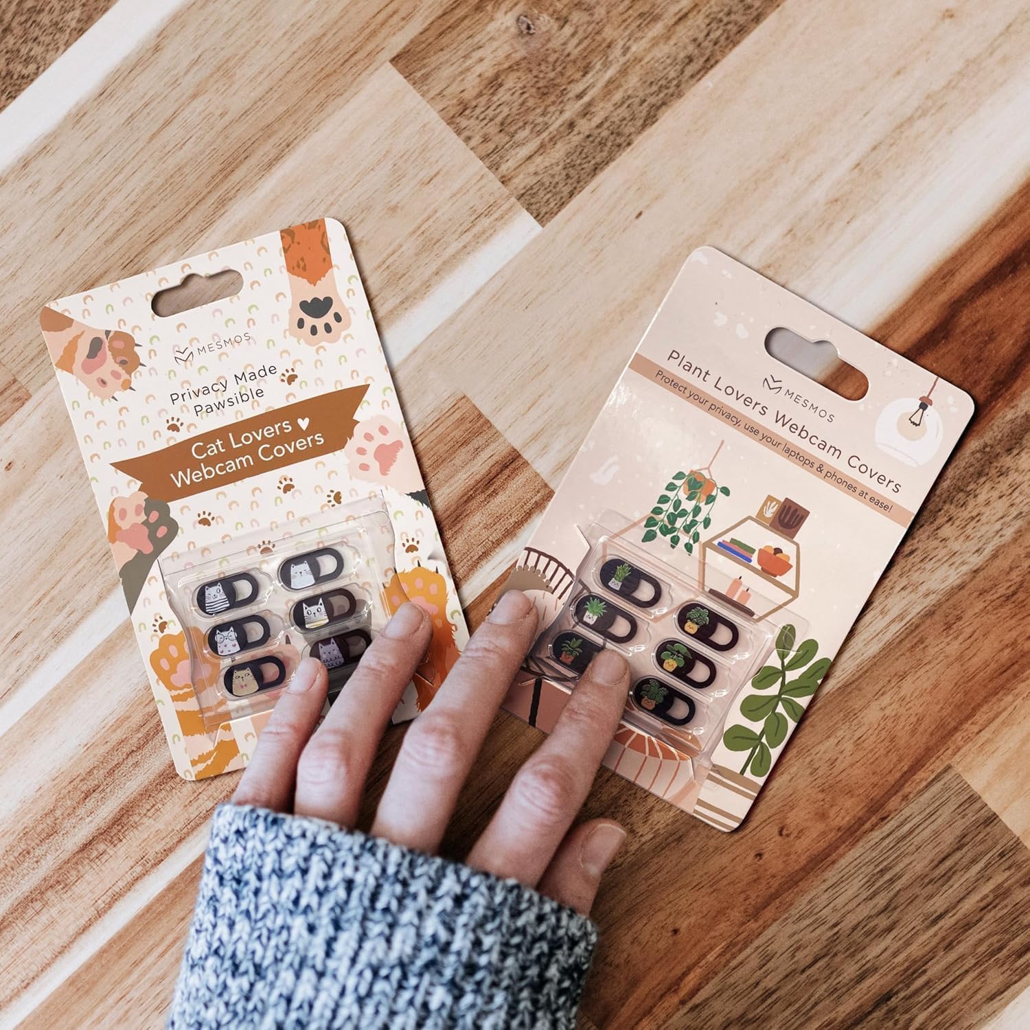 MESMOS 6-pack cute laptop camera covers featuring small plant designs, privacy webcam blockers for laptops and phones.