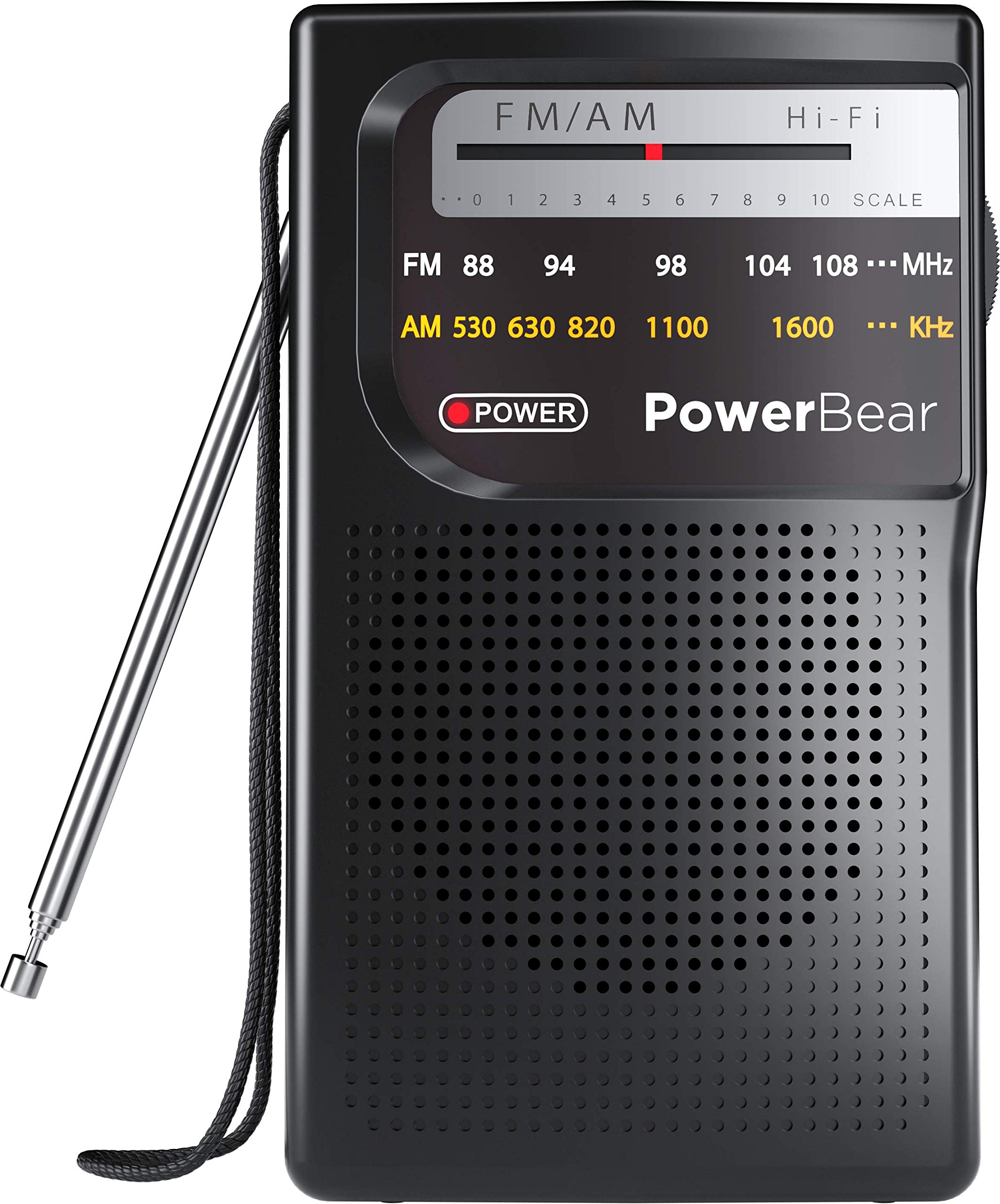 PowerBear Portable AM/FM Radio, 800Hr Battery Life, Black