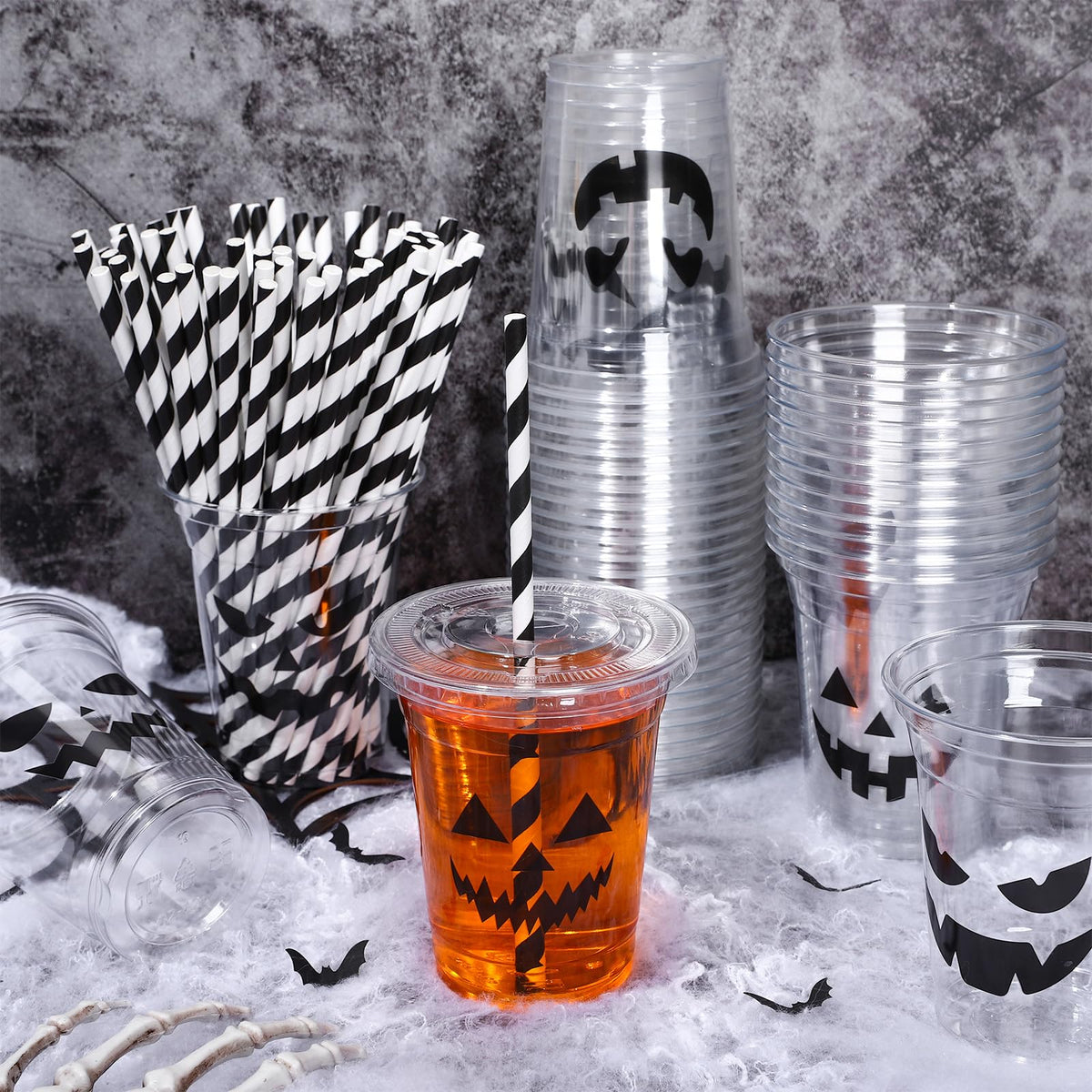 Whaline 60Pcs Halloween Disposable Plastic Cups with Lids - Whaline Official Imagery - 3