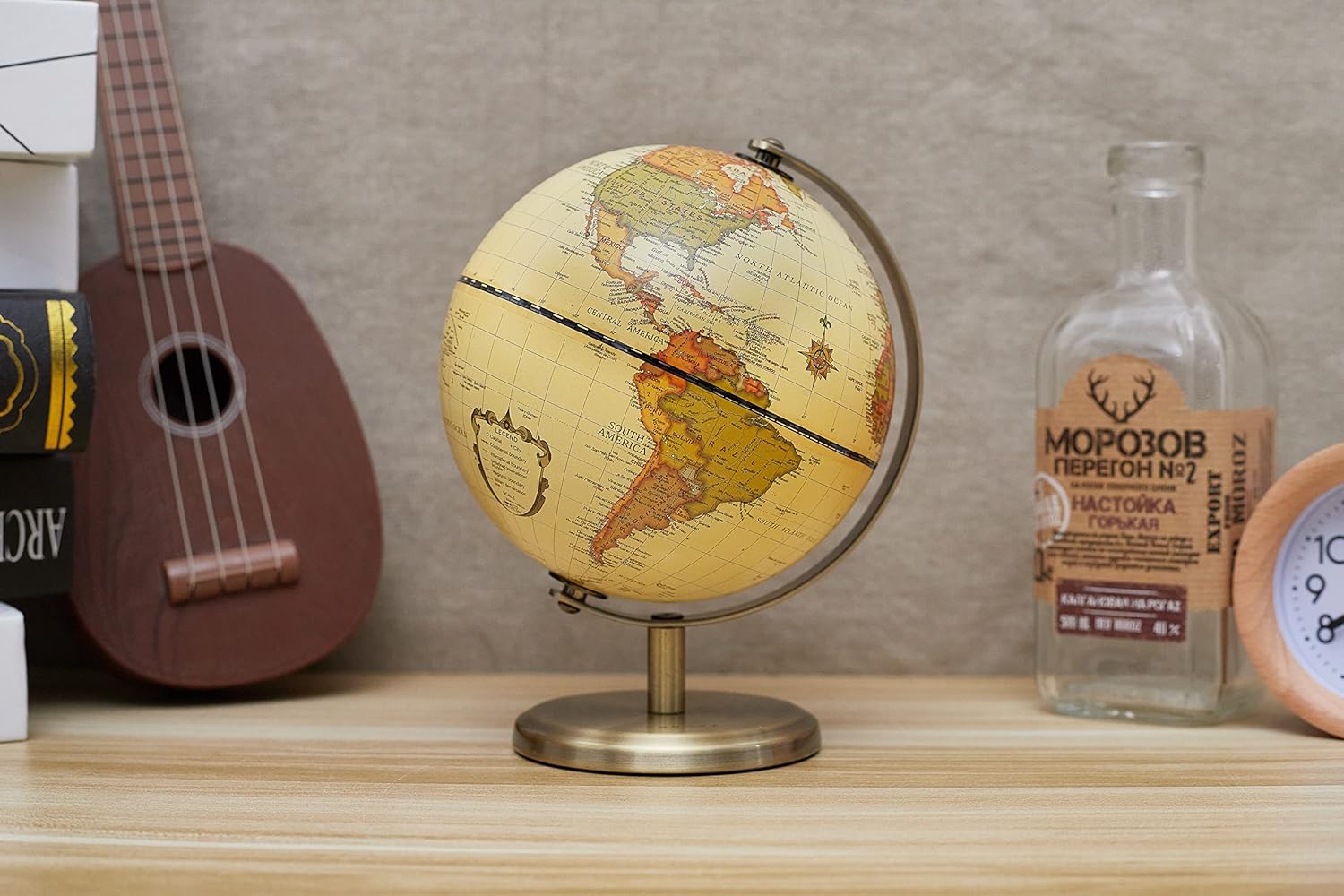 Annova antique globe with 5.5-inch diameter, featuring detailed geographic and educational design on a modern desktop stand.