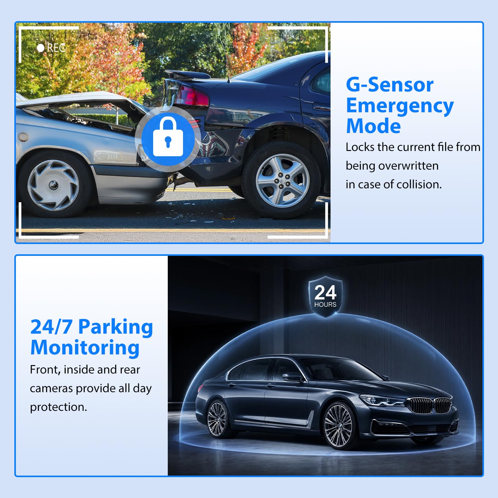SUVCON 1296P front and rear dash camera for cars, with inside view, night vision, HDR, and 32GB SD card in a sleek onboard camera.