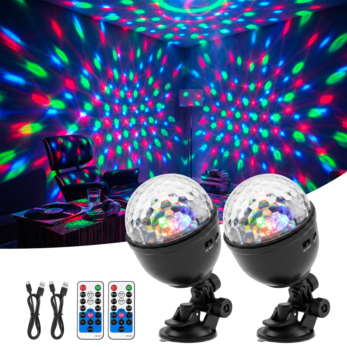 2 Pack Cupcake RGB Disco Ball Lights for Party Ambient Night - FALOVE Official Imagery - 1