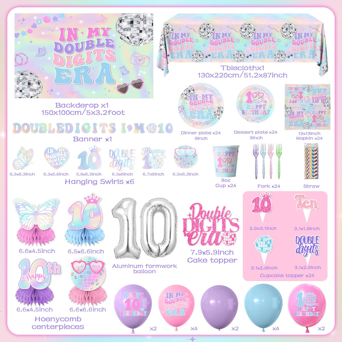 10th Birthday Decorations for Girl 198pcs In My Double - Gexlaju Official Imagery - 7