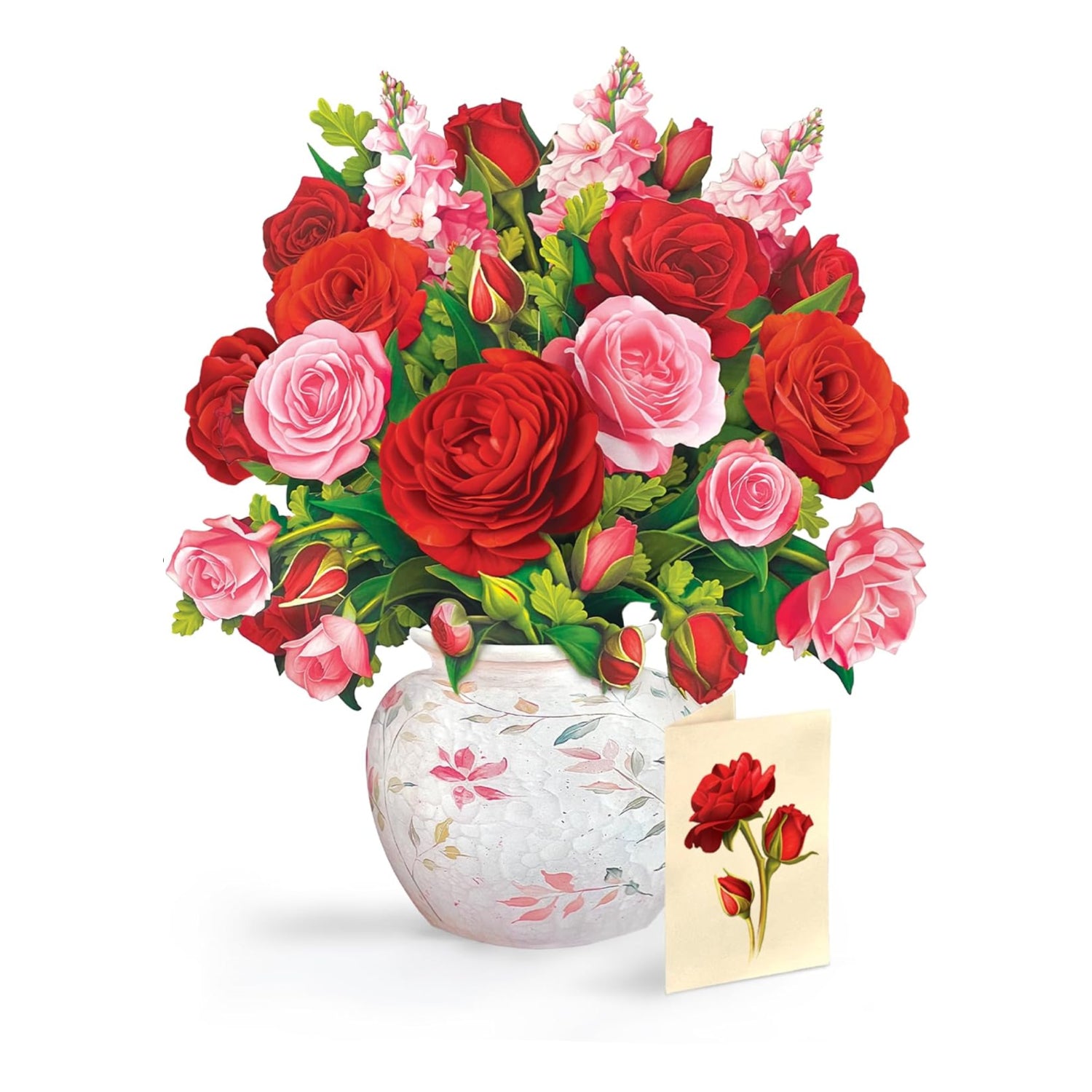 Freshcut Paper blooming roses 13-inch 3D pop-up card featuring vibrant roses, ideal for anniversary, Valentine's Day, or Mother's Day.
