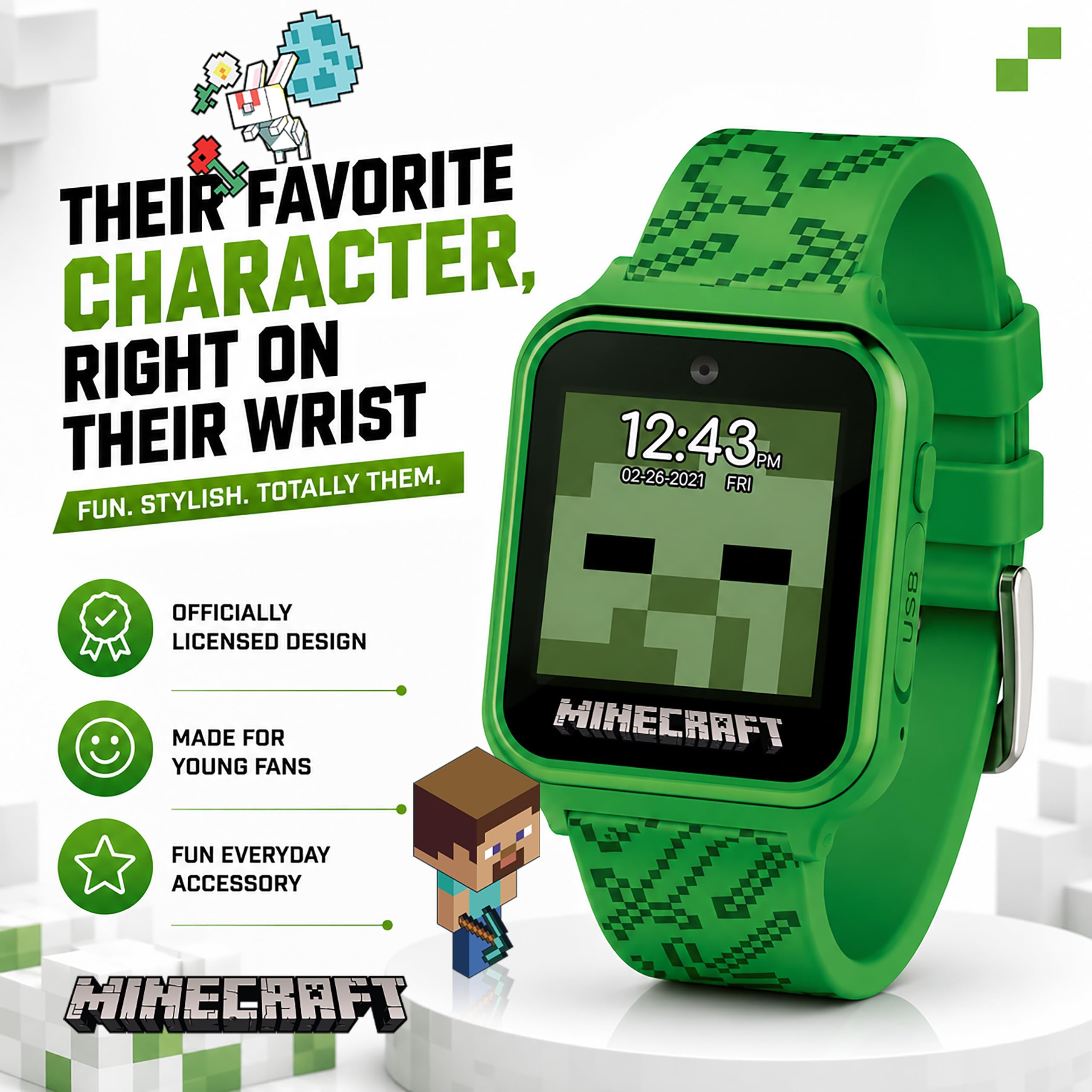 Accutime Minecraft Kids Smart Watch – Touchscreen Interactive Watch wi - View 3