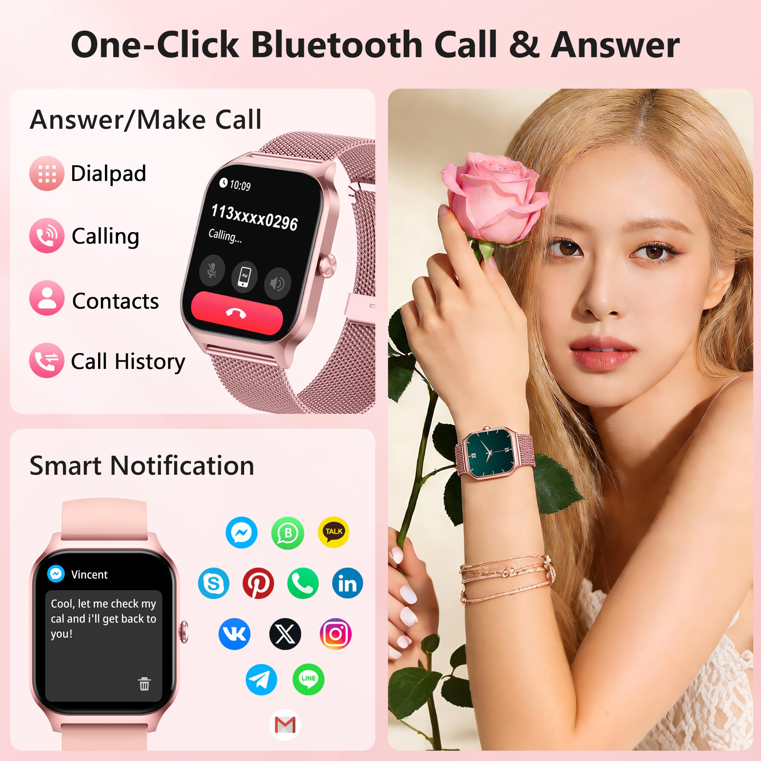 Popglory Smart Watch Women Men, 1.85" Lightweight Fitness Tracker Make - View 3