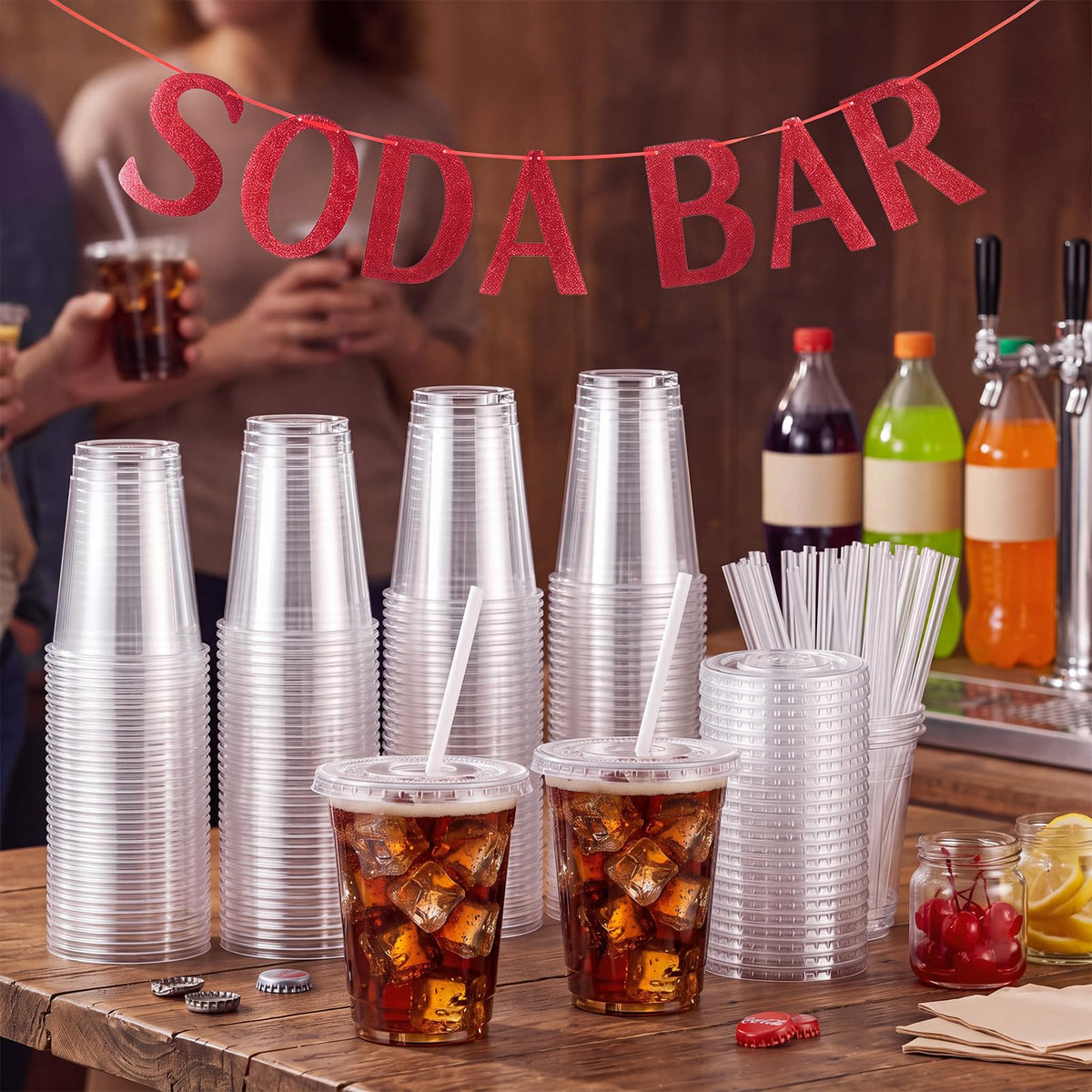 Soda Bar Party Supplies Set 50 Set 12oz Disposable Clear - Thenshop Official Imagery - 8