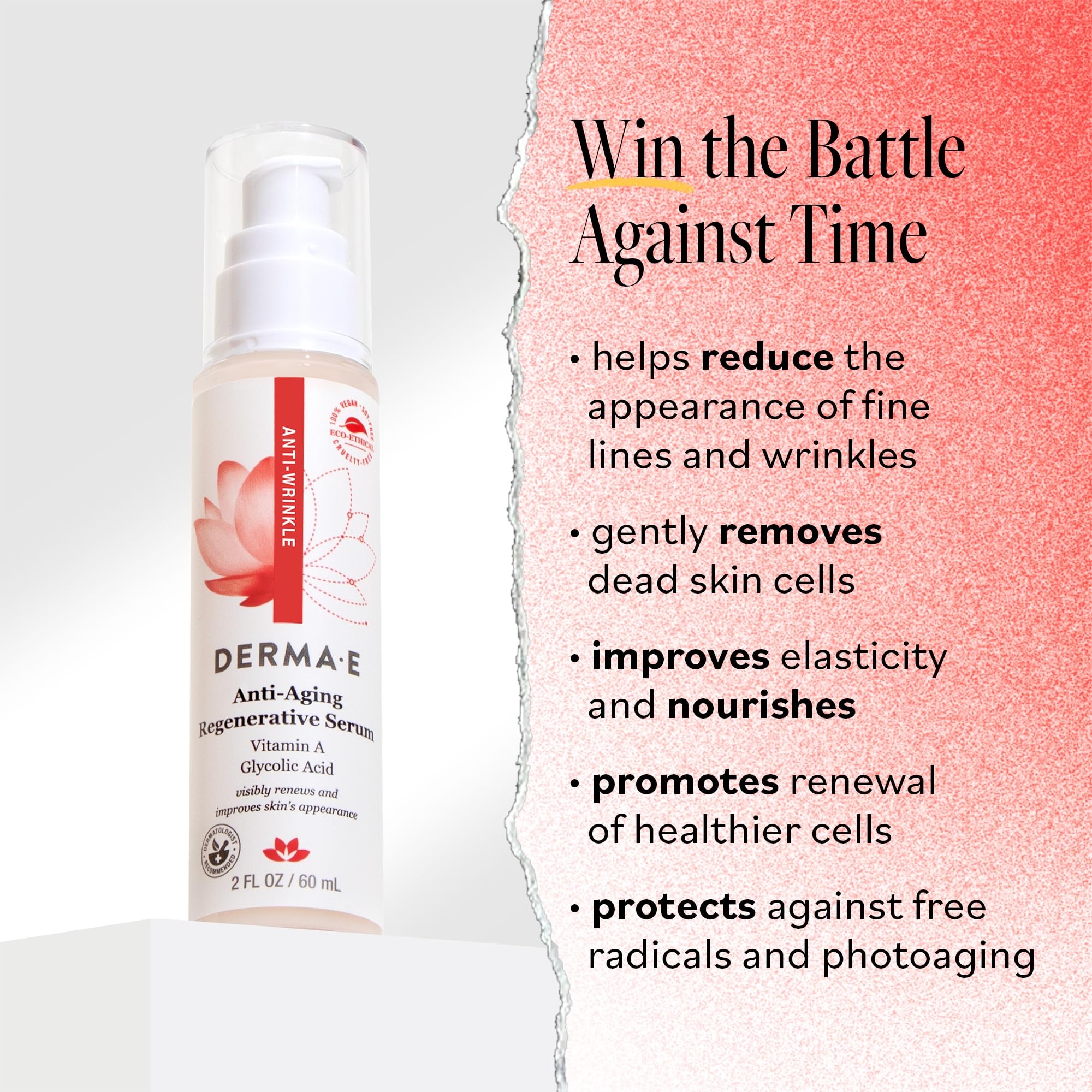 DERMA E Anti-Aging Regenerative Serum – Hydrating Day and Night Serum – Skin Renewing with Glycolic Acid and Vitamin A – Advanced Facial Skin Care Treatment, 2 fl oz
