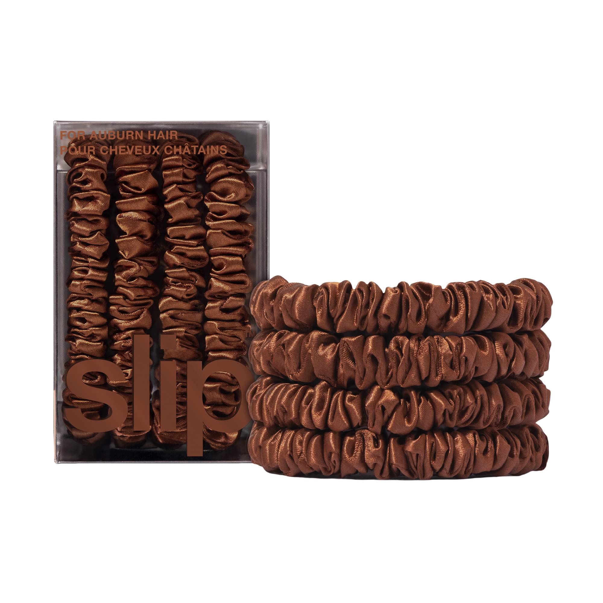 Slip Silk Hair Ties, Auburn Skinny Scrunchies, Set of 4 | - Product Imagery