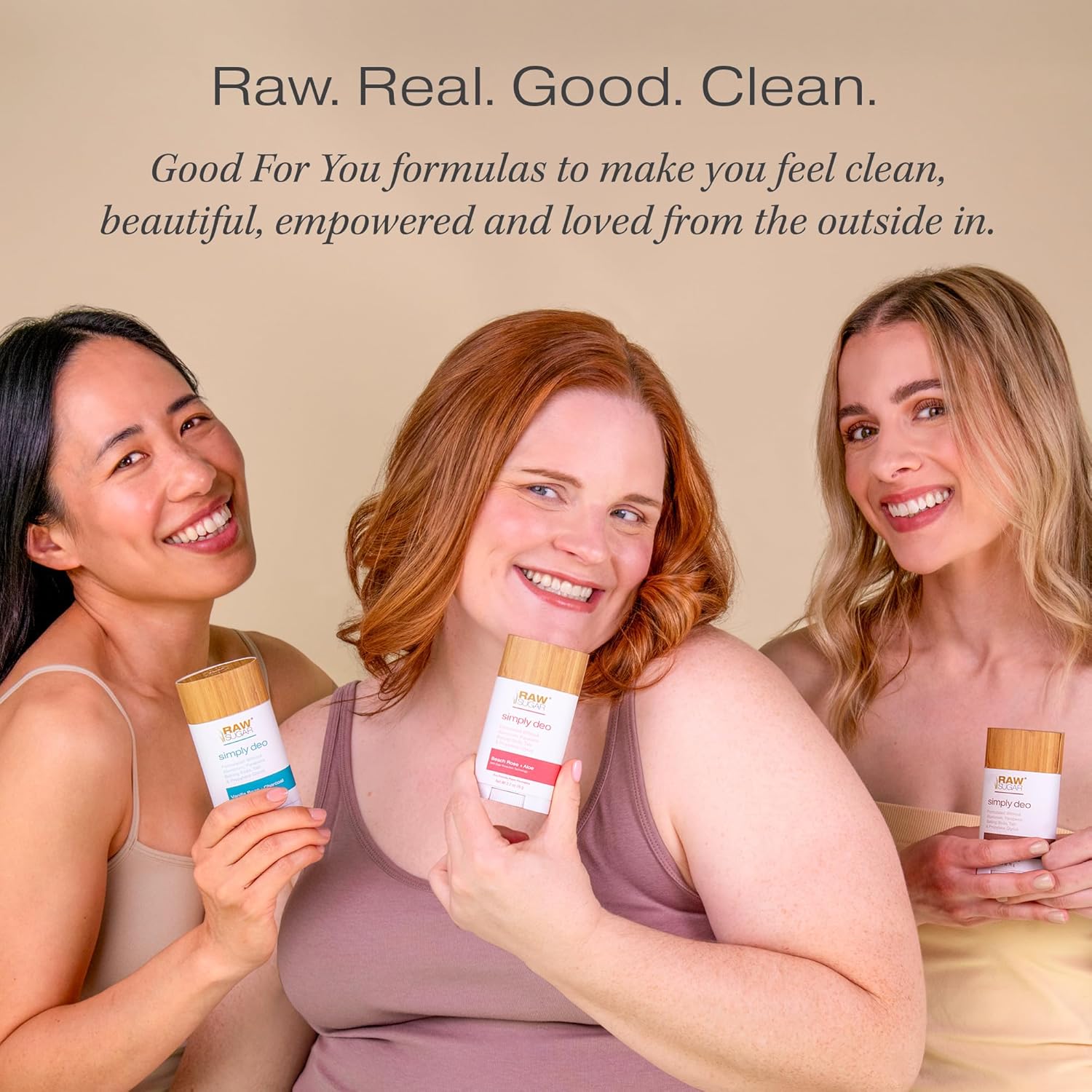 RAW SUGAR Aluminum Free Deodorant Stick bundle with three natural deodorants, suitable for whole body use.