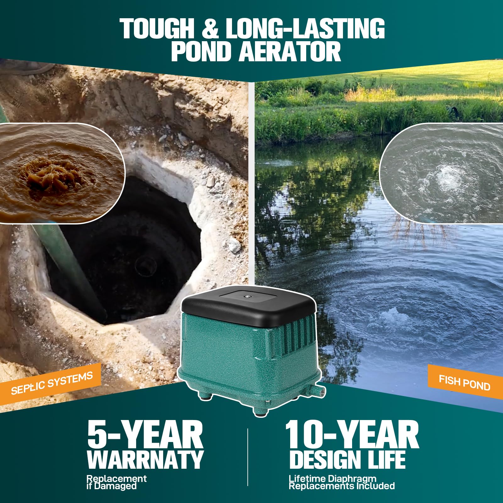 Pumpoasis PA-80 Quiet Septic Aerator Pump,Pond Aerator,5-Year War - Pumpoasis Official Product View 4