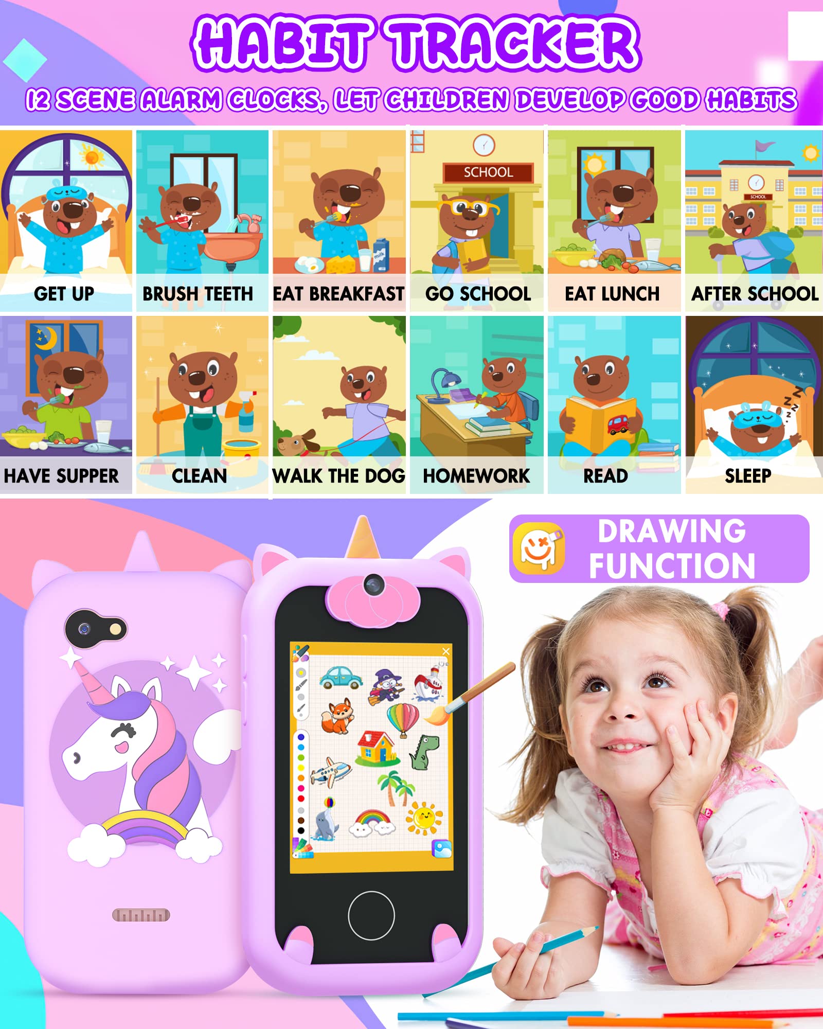 Joozfee Kids Smart Phone for Girls Unicorns Gifts for Girls Toys 8-10 Years Old - Joozfee Official Product View 5