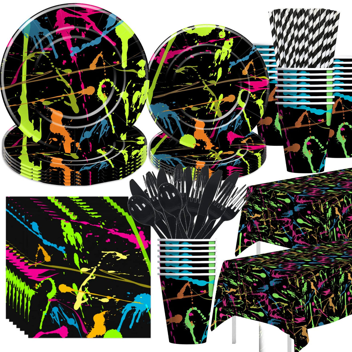 Neon Glow Party Supplies Graffiti Neon Theme Birthday - HIPVVILD Official Imagery - 1