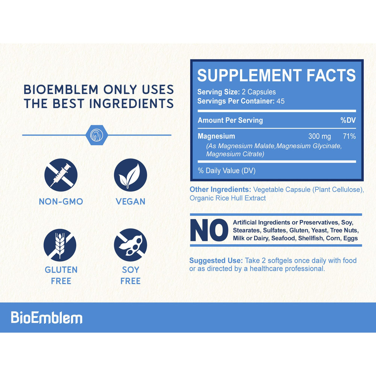 BioEmblem Magnesium Glycinate Complex 300mg Per Serving 90 - BioEmblem Official Imagery - 6