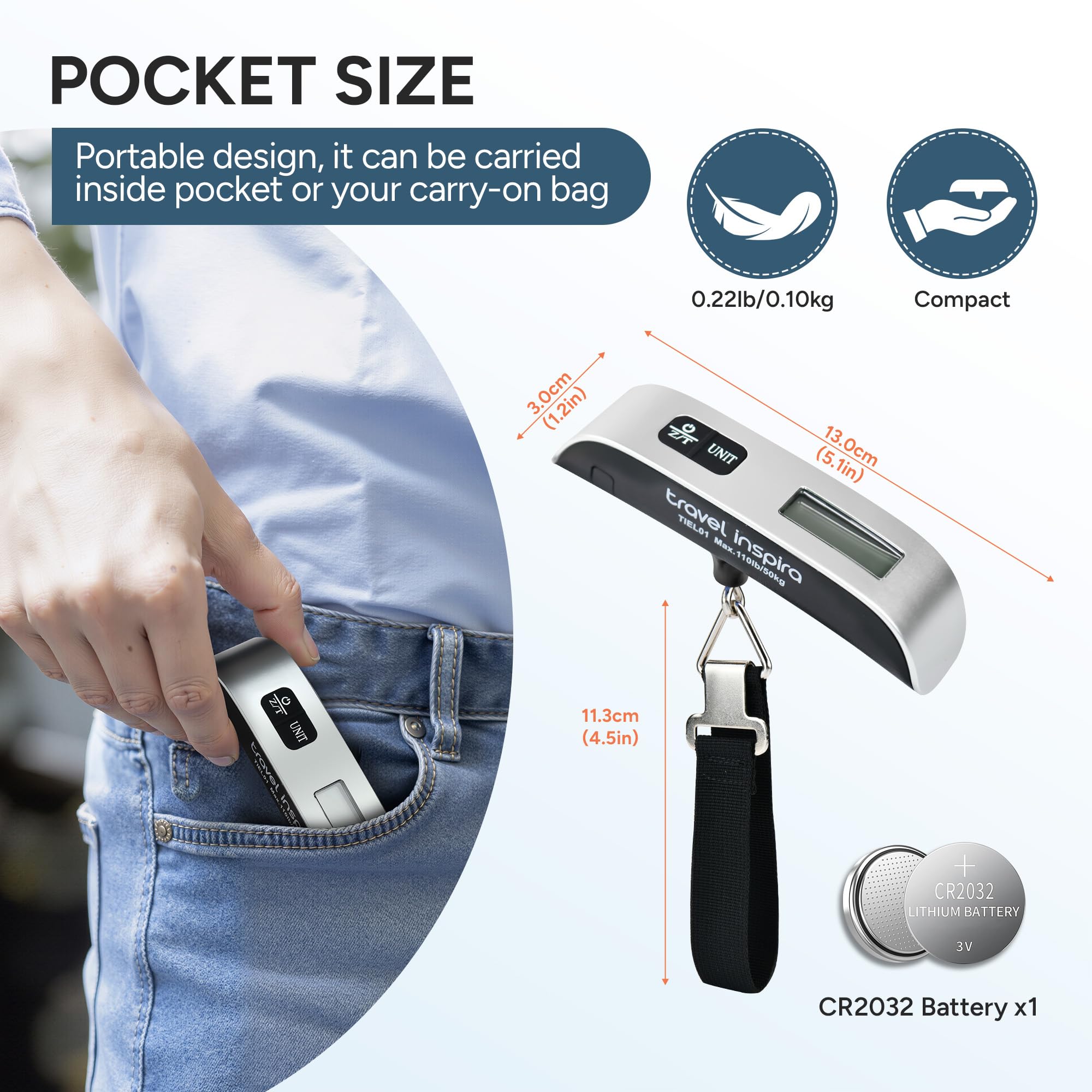 travel inspira Digital Luggage Scale – Portable Hanging Suitcase by travel inspira - Angle View 7