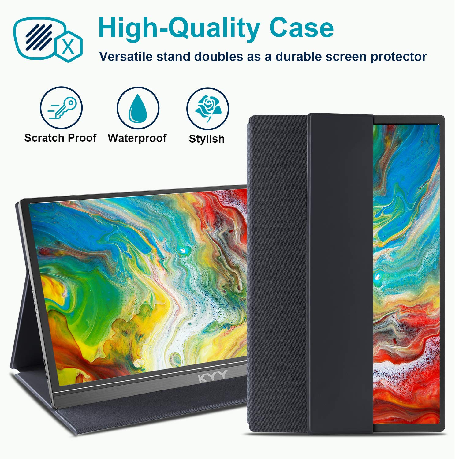 KYY Portable Monitor 15.6" 1080P Computer Monitor Screen Extender w/Cover
