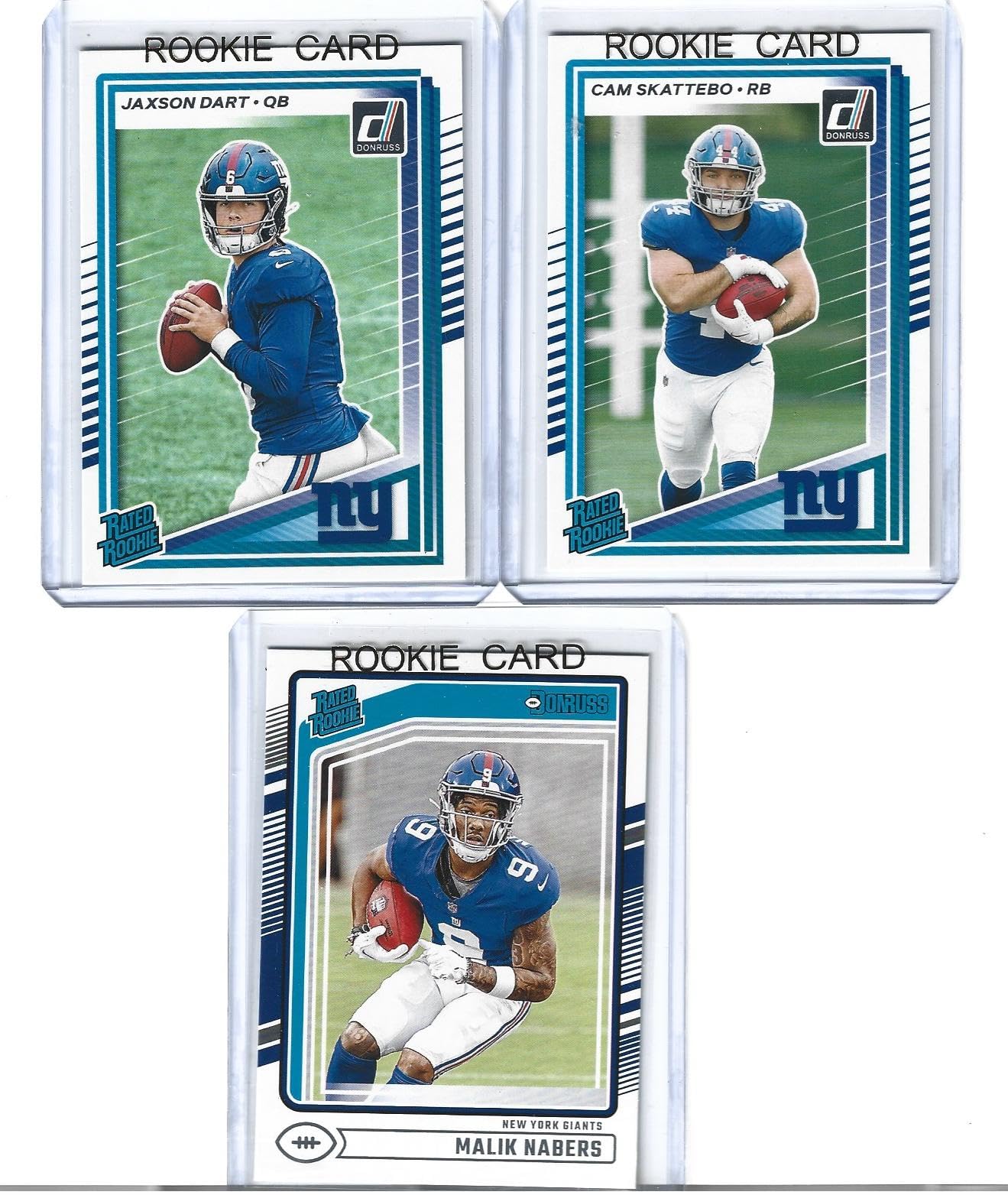 Jaxson Dart Cam Skattebo and Malik Nabers Football 3 Card Rookie - Product Imagery