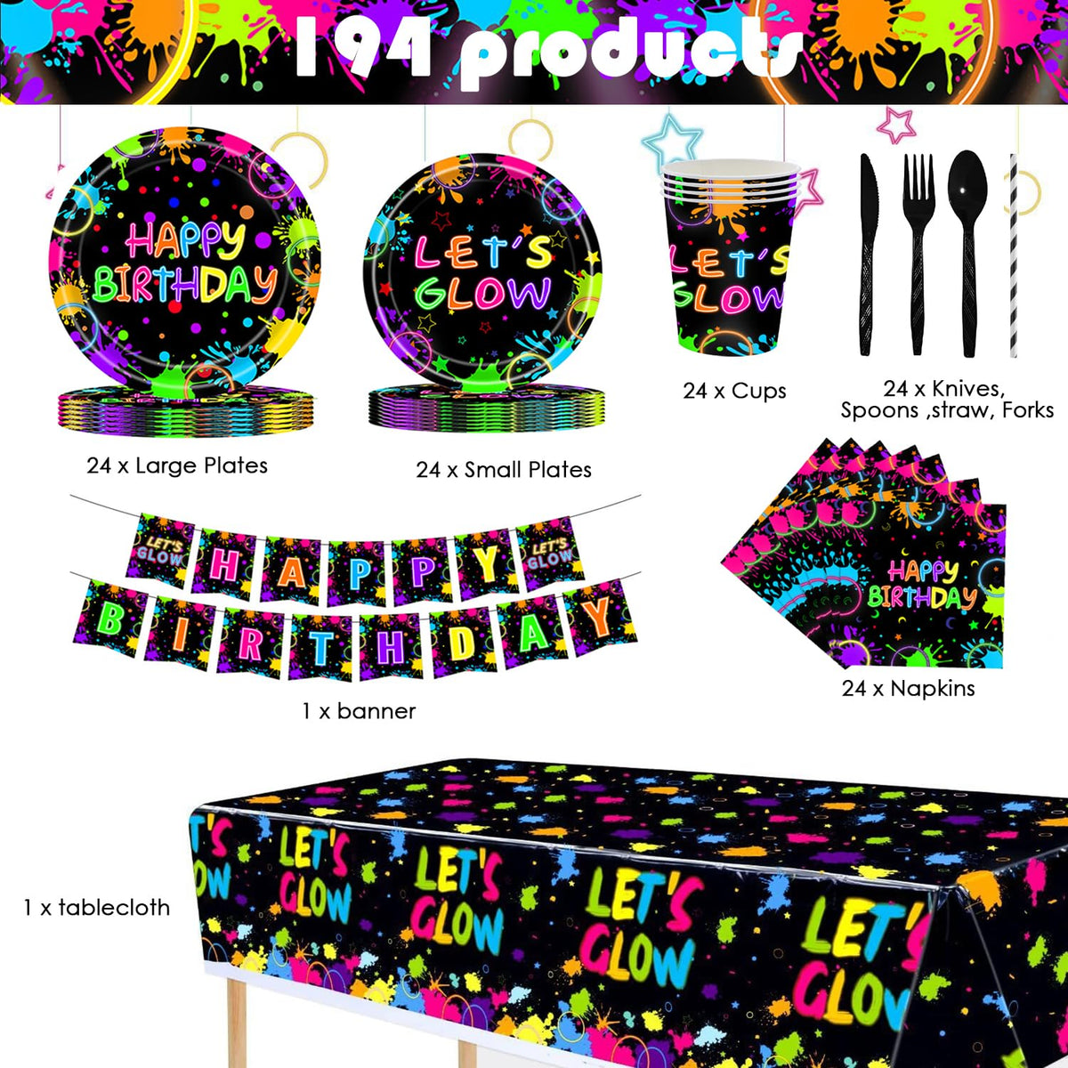 194 Pcs Neon Glow in the Dark Party Supplies Decorations - GalaHub Official Imagery - 3