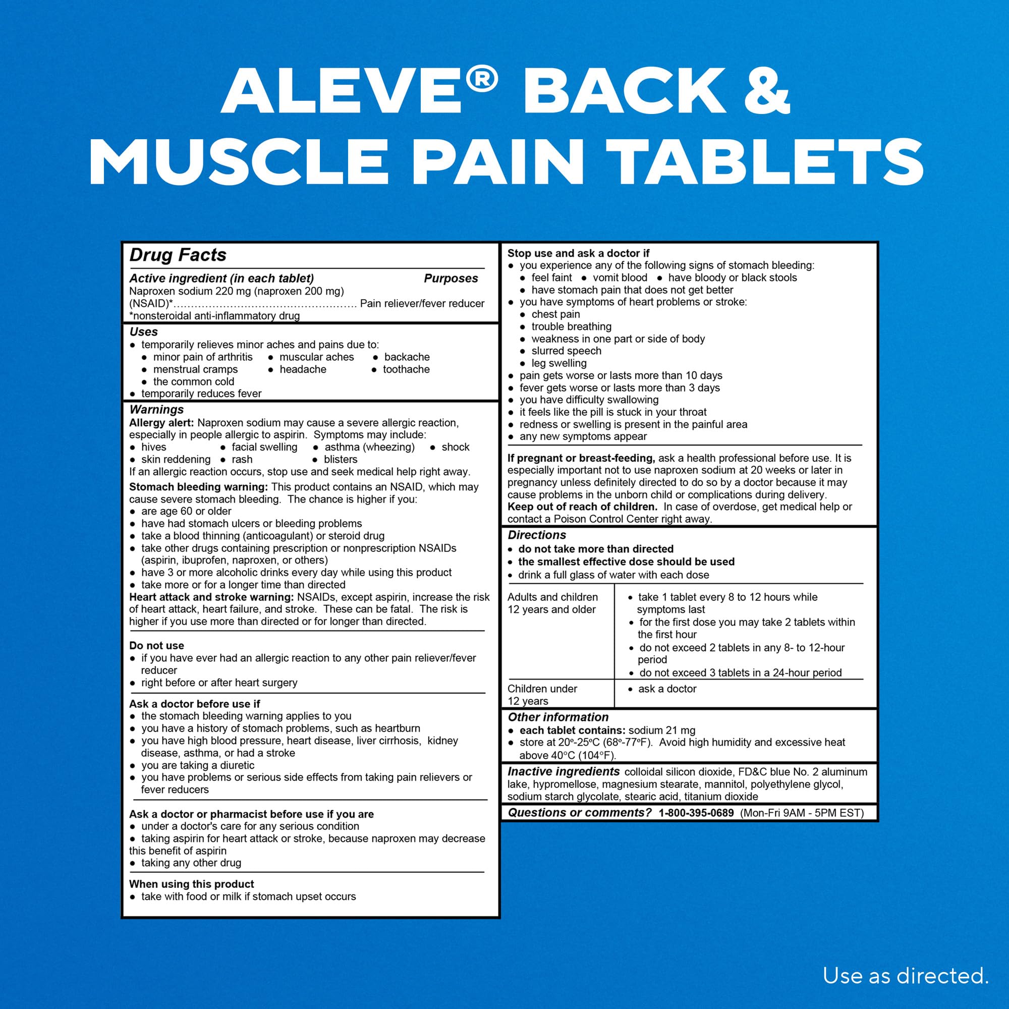 Aleve Back & Muscle Pain Relief Naproxen Sodium 250 Tablets