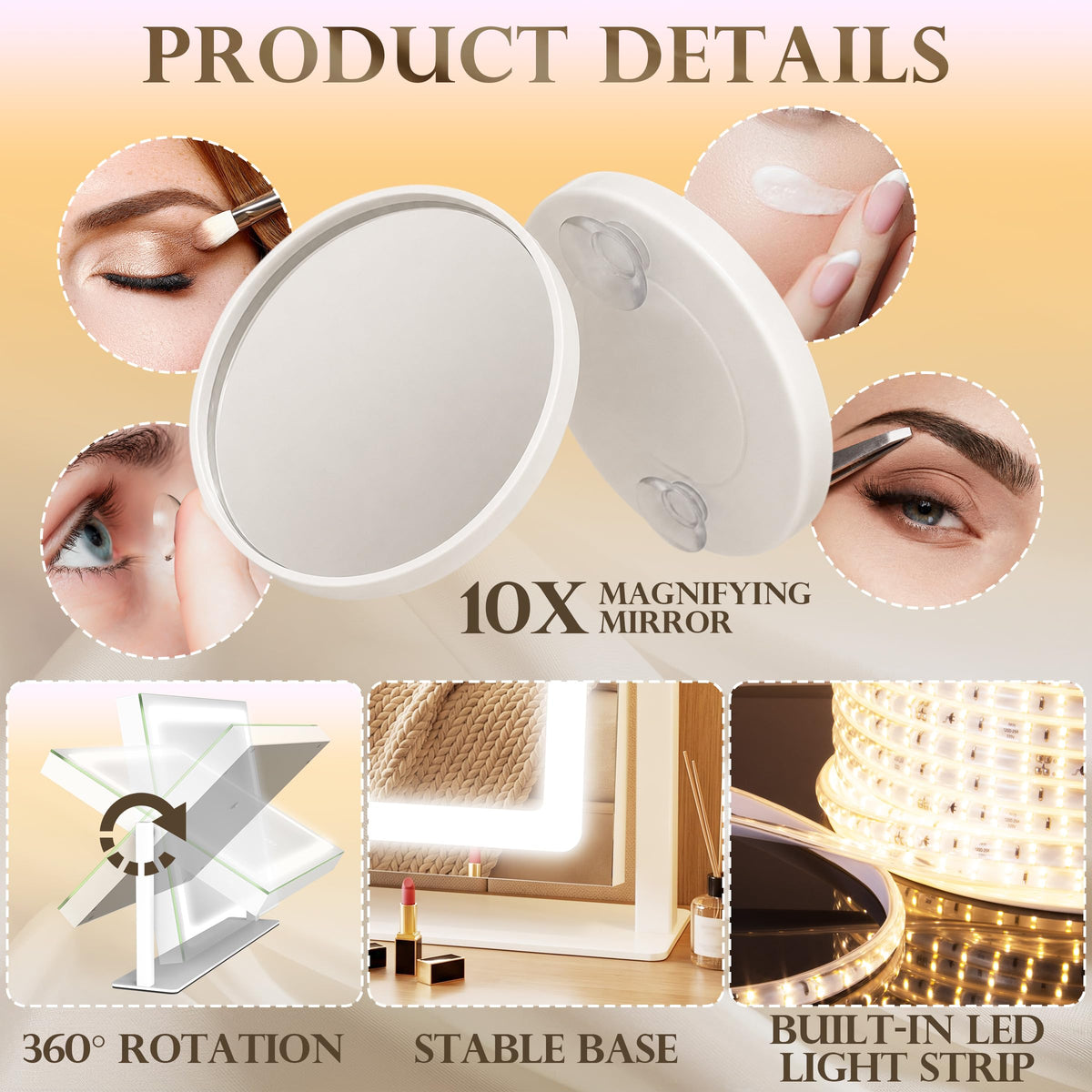 Vanity Mirror with Lights 16 x12 LED Makeup Mirror 3 Color - CraftCraze Official Imagery - 8