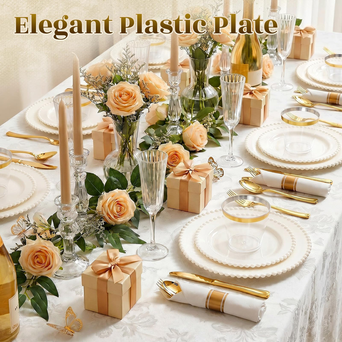 175pcs Plastic Dinnerware Set Ivory 25 Guests for Wedding - cheerserve Official Imagery - 5