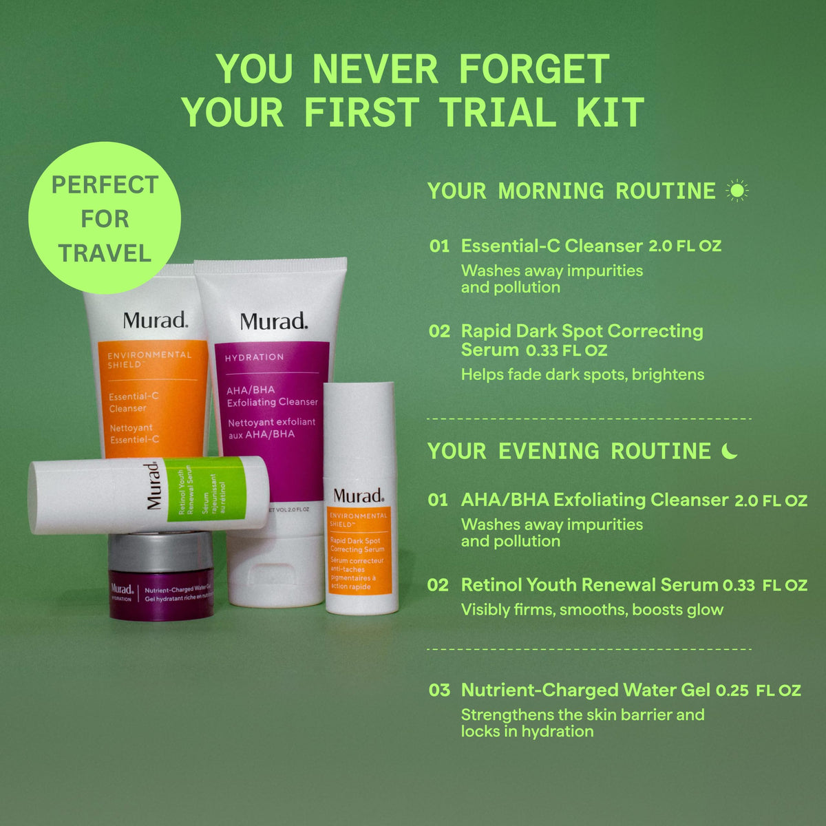Murad Core Essentials Trial Kit 5 Piece Travel AM PM Regimen - Elefair Store Official Product Imagery - 4