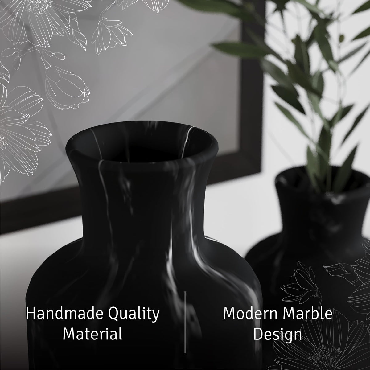 Creative Scents Black Marble Look 3pc Vase Set Boho Vases - Creative Scents Official Imagery - 4
