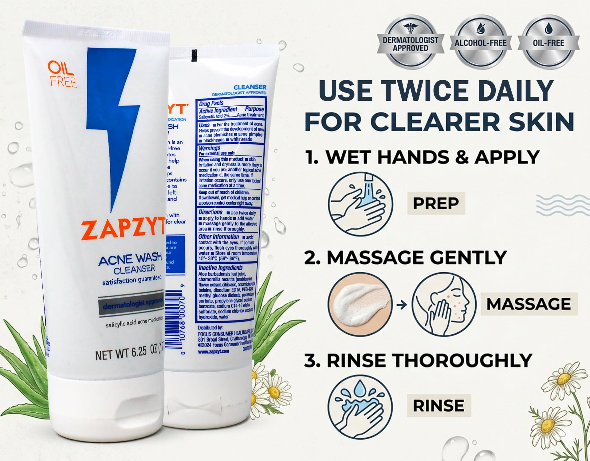 ZAPZYT Acne Wash with Salicylic Acid 6 25 oz - Zapzyt Official Imagery - 3