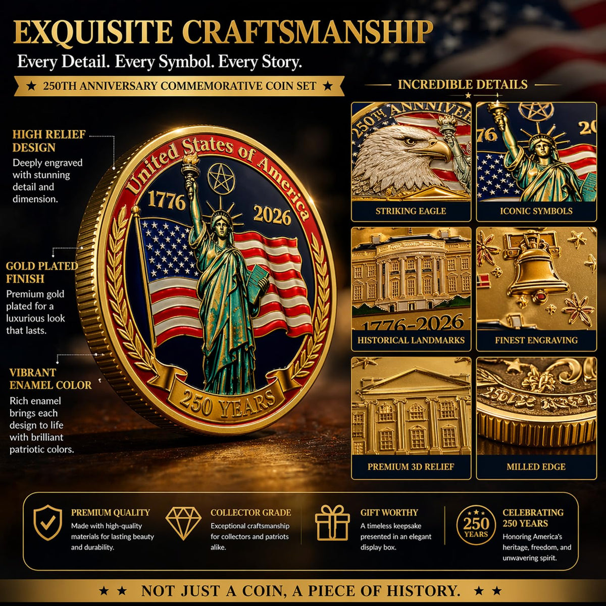 250th Anniversary USA Coin Set 4PCS Patriotic Challenge - Mascotwish Official Imagery - 6