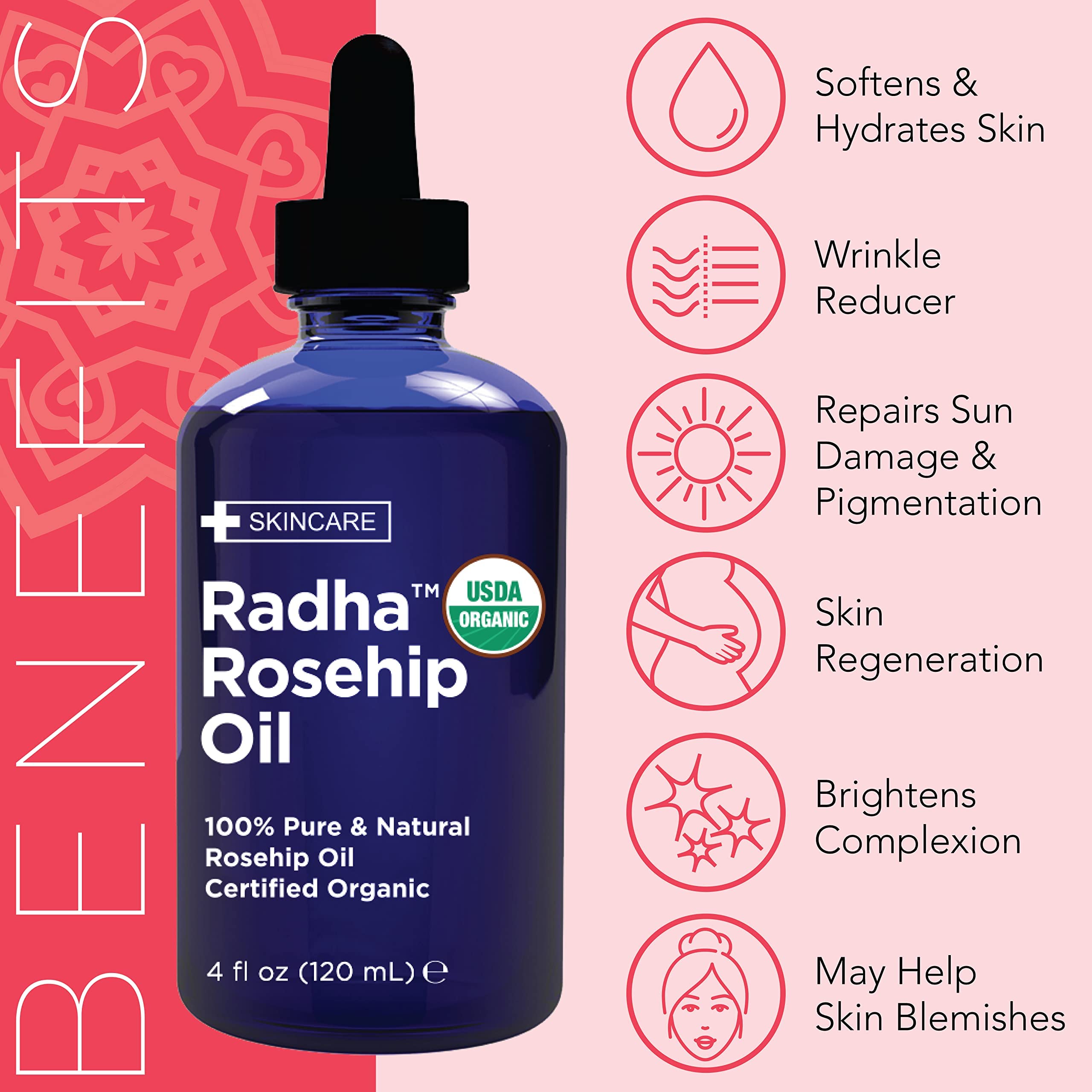 Radha Beauty Organic Rosehip Seed Oil 100% Pure Cold Pressed - Great Carrier - Radha Beauty Official Product View 5