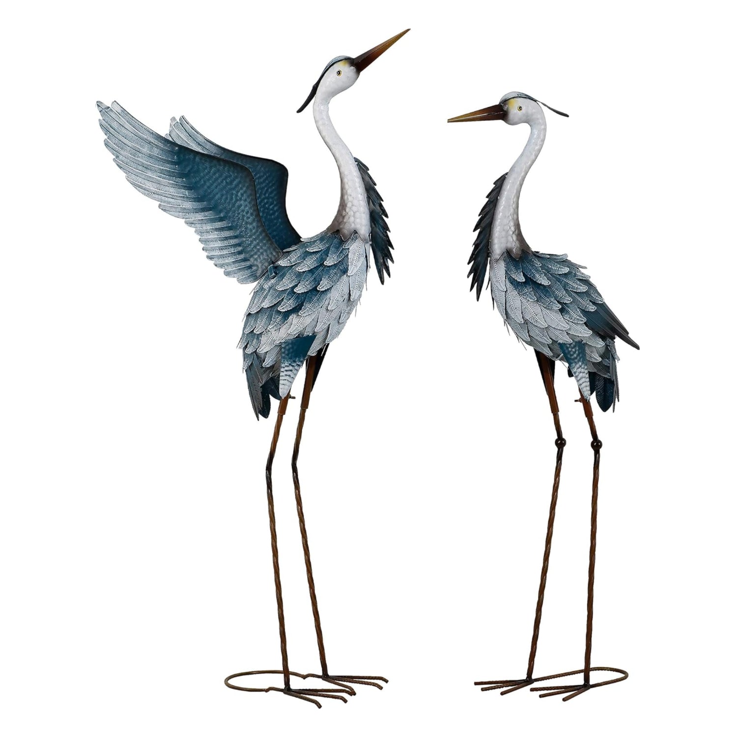Set of 2 TERESA'S COLLECTIONS heron garden decor statues featuring elegant bird figures for outdoor landscaping.
