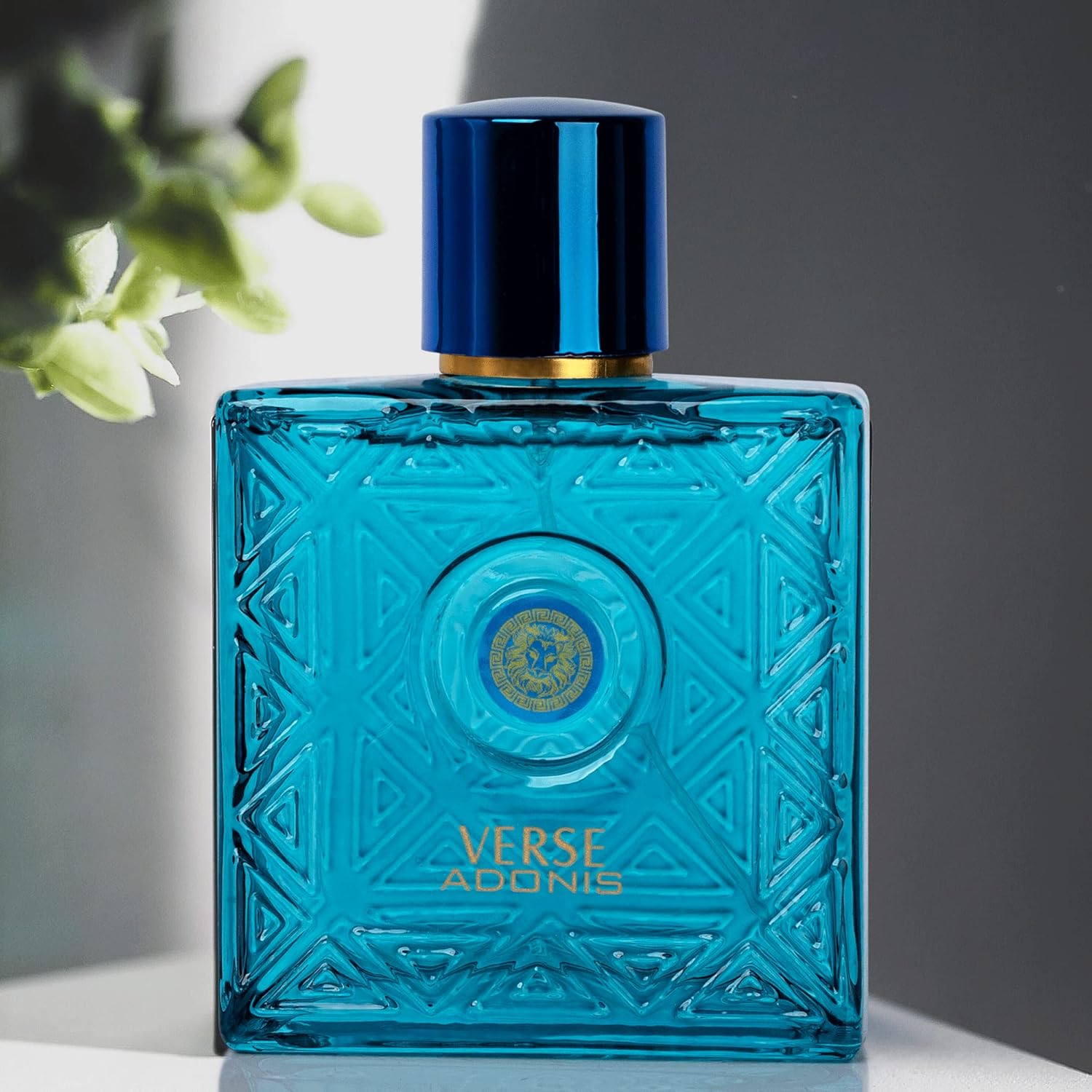 NovoGlow Verse Adonis men's Eau De Parfum bottle, 3.4 fl oz, with sleek design and elegant branding visible.