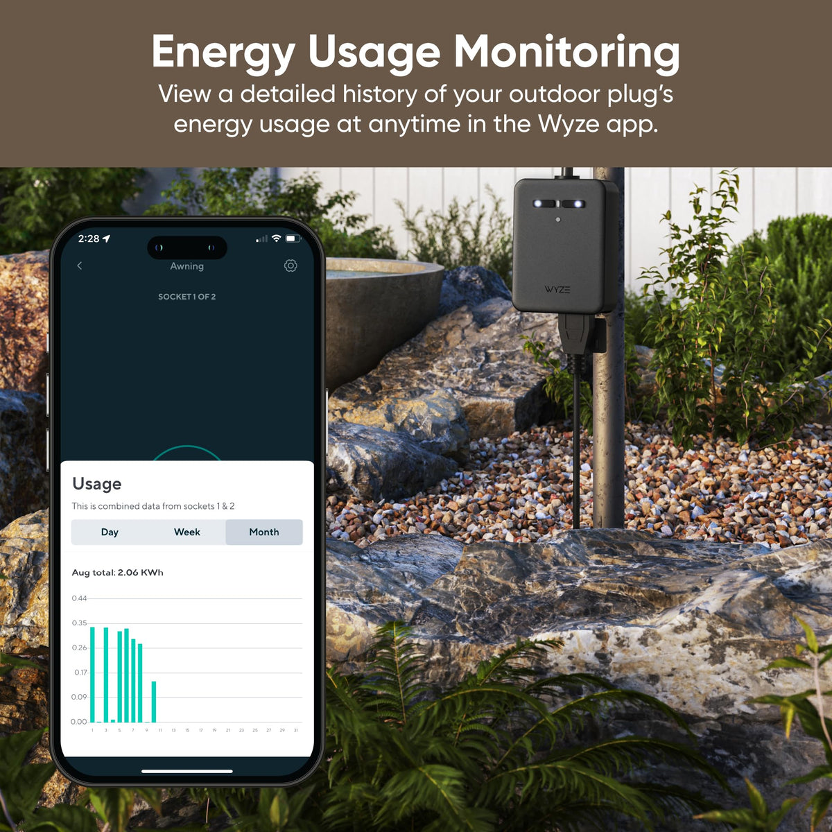Wyze Plug Outdoor Dual Outlets Energy Monitoring IP64 2 4GHz - WYZE Official Imagery - 5