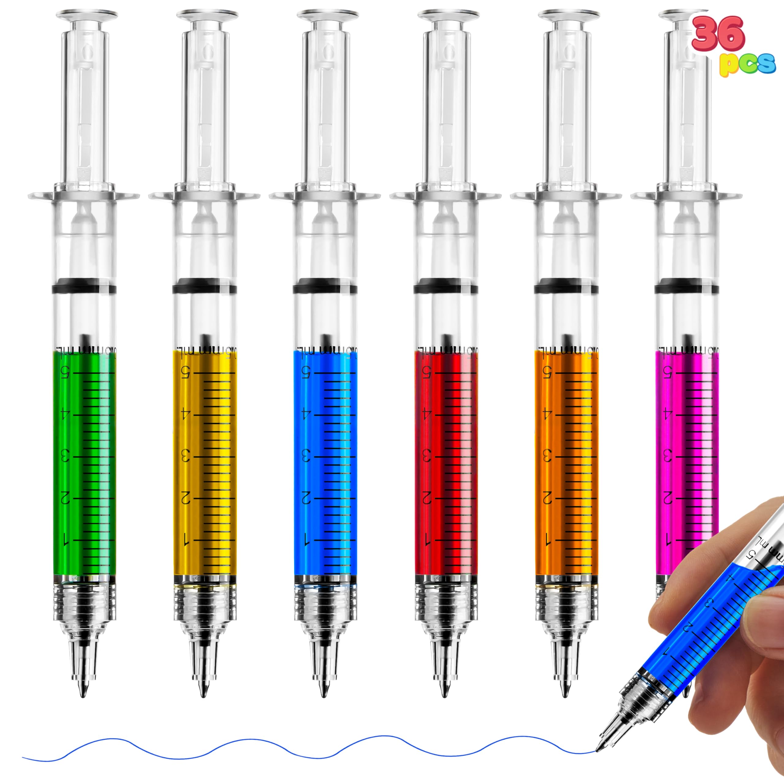 JOYIN 36pk Retractable- Syringe Pens Bulk Party Favors Fun Nurse - Product Imagery