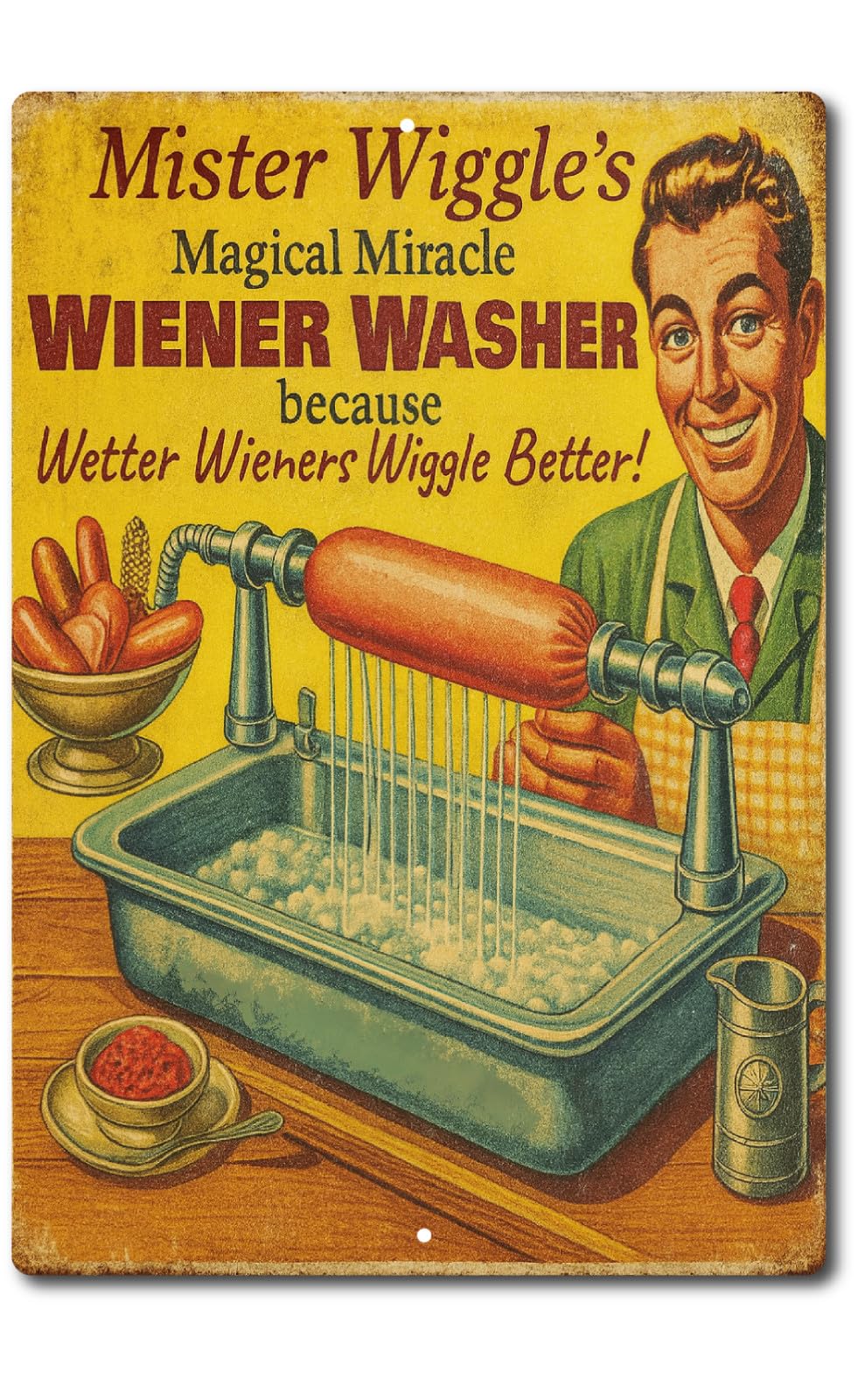 Funny Wiener Washer Tin Sign Retro Kitchen Humor Wall Decor Gag - Product Imagery