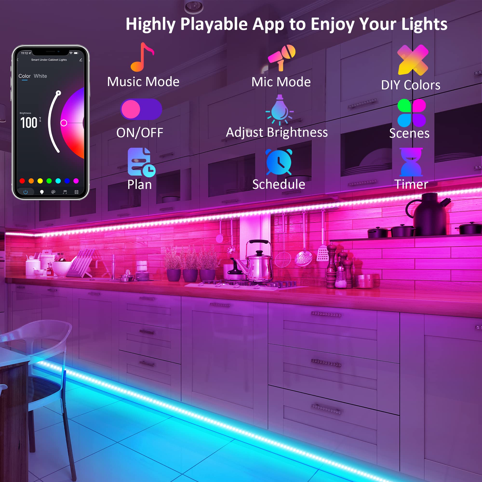 maylit 10 PCS 20in Smart RGB Under Cabinet Lights Kit - maylit Official Product View 5